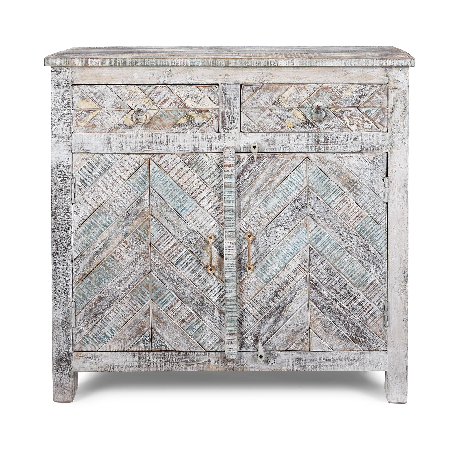 2 Door Parquet Side Cabinet Made From Reclaimed Teak - Image 2