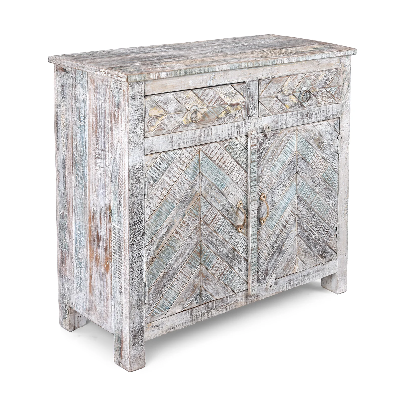 2 Door Parquet Side Cabinet Made From Reclaimed Teak - Image 3
