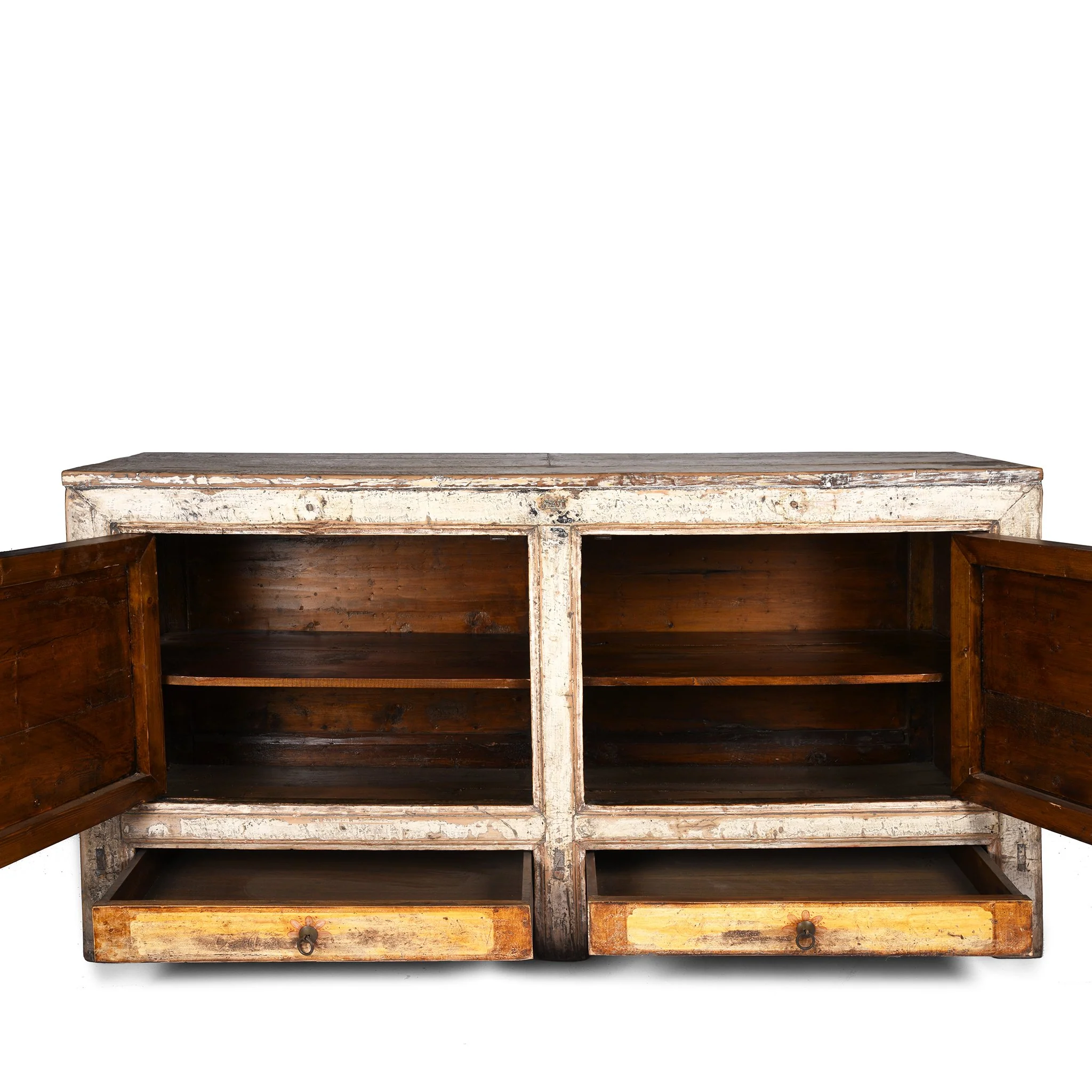 2 Door White Painted Mongolian Sideboard - 19thC - Image 5