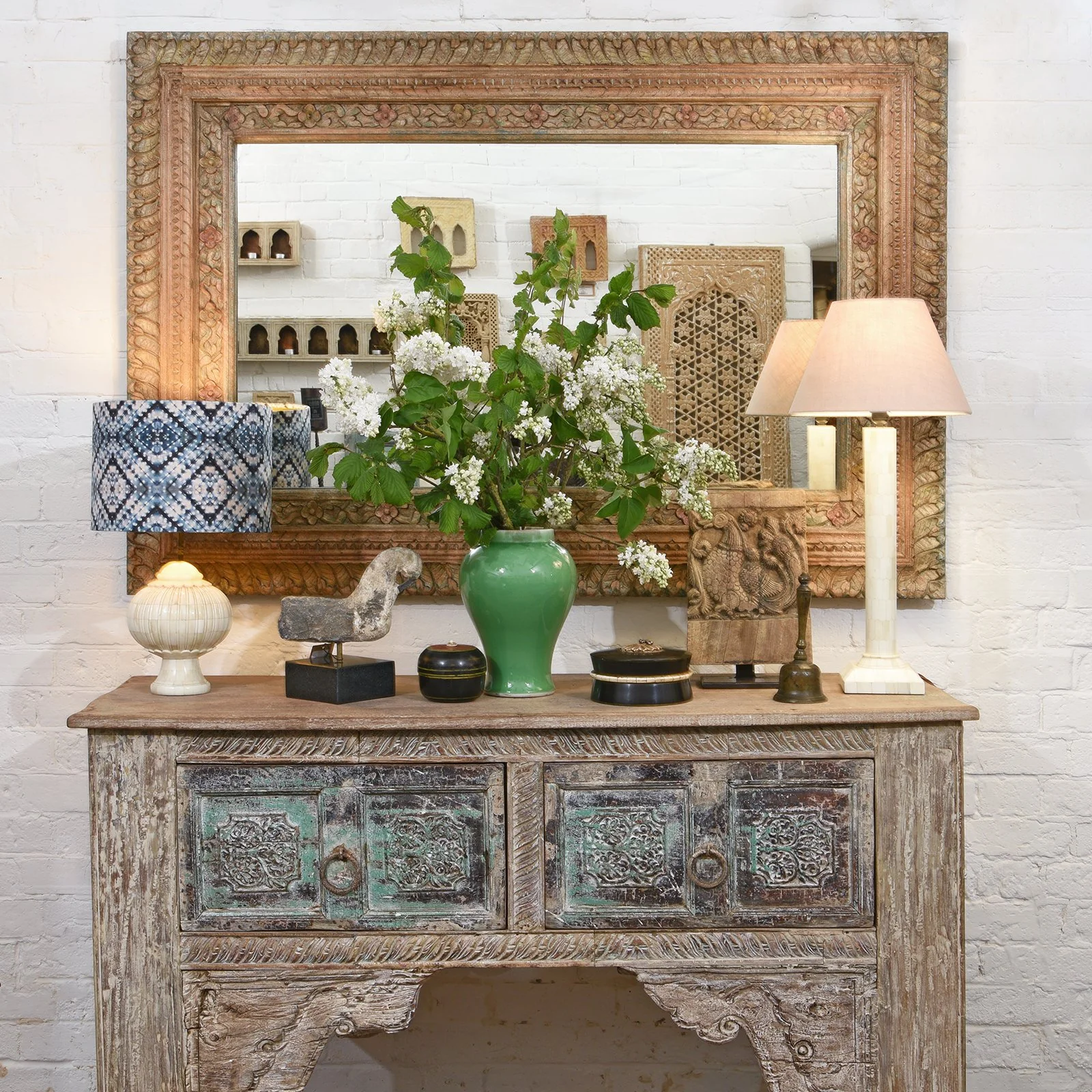 2 Drawer Painted Console Table Made From Reclaimed Teak - Image 2