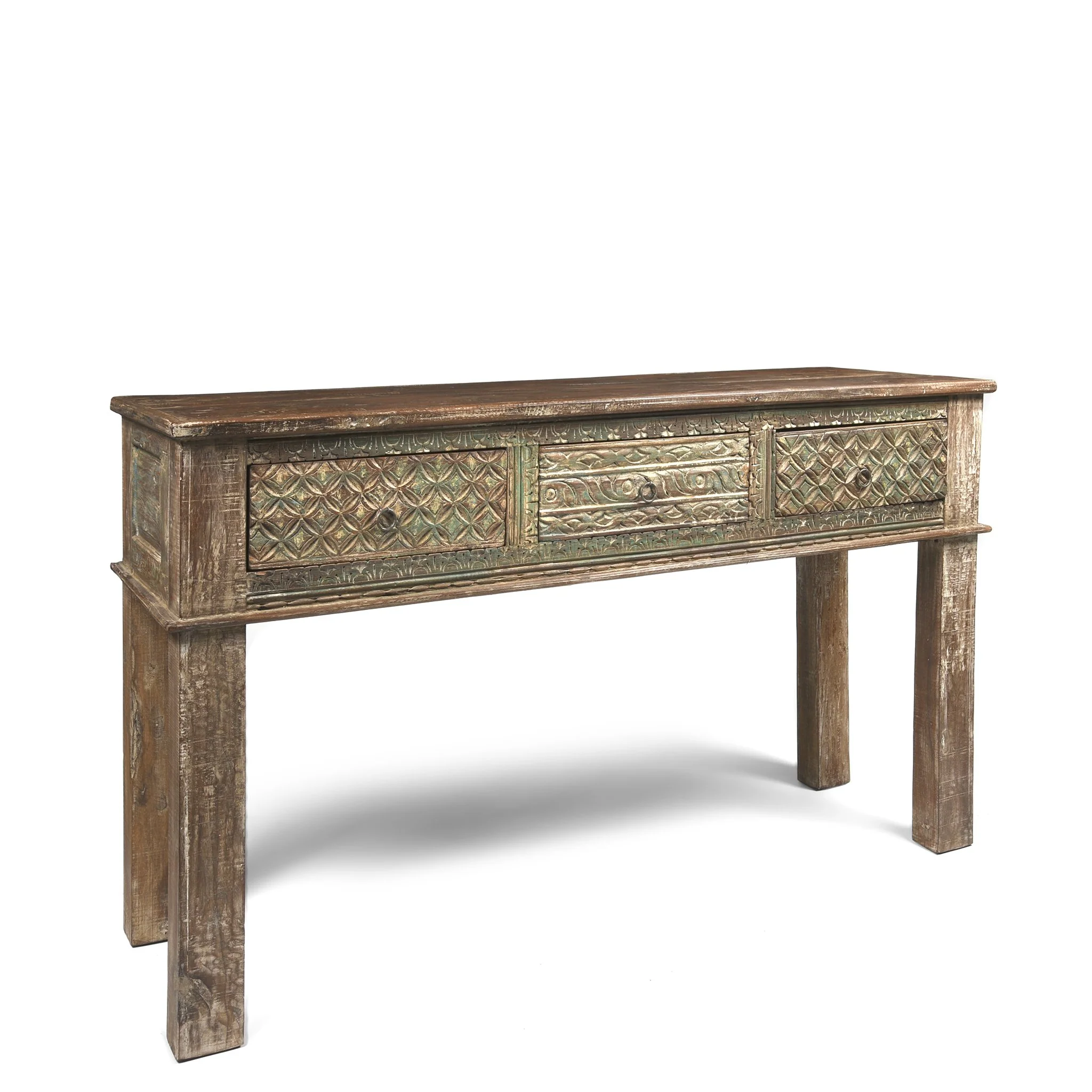 3 Drawer Painted Console Table Made From Reclaimed Teak - Image 3