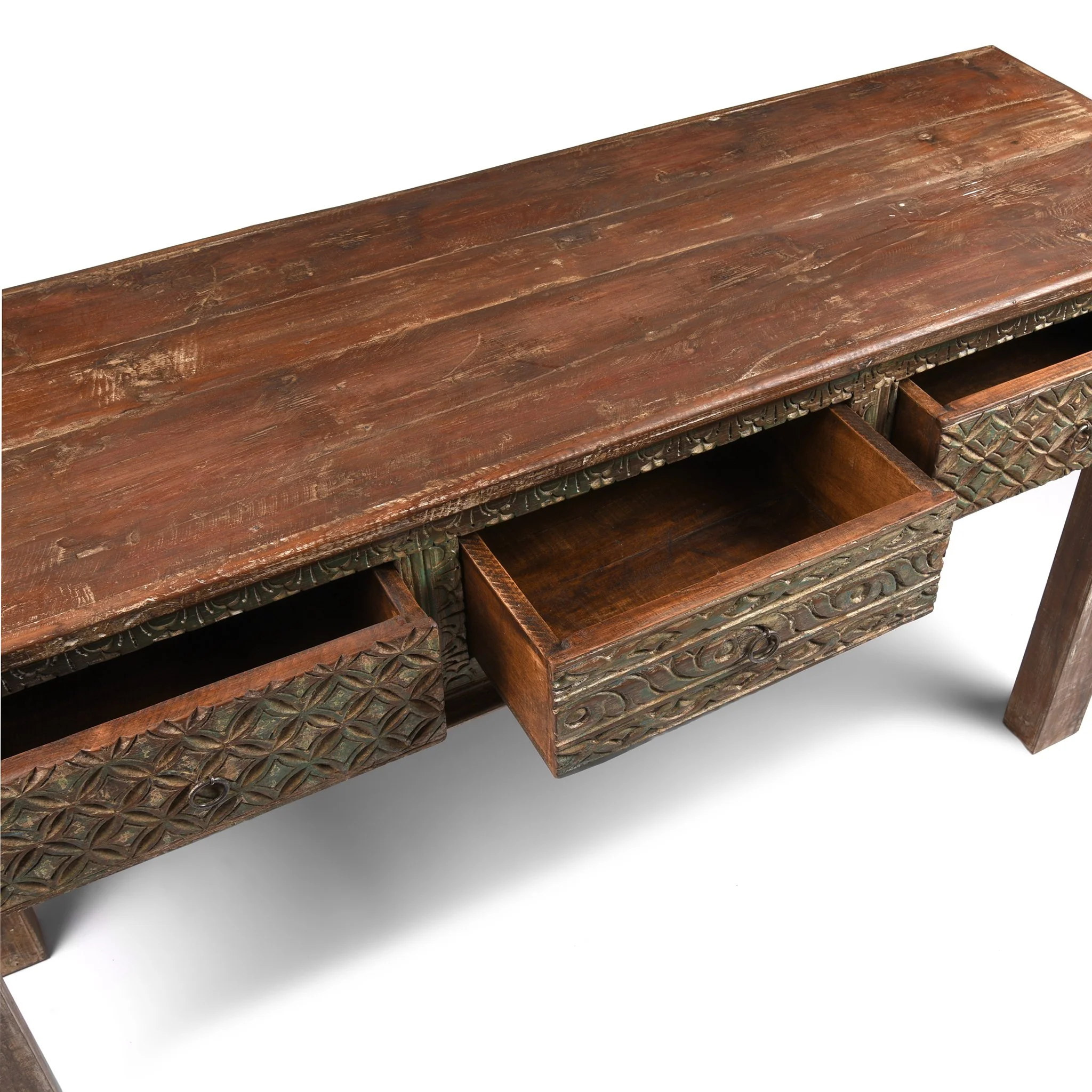 3 Drawer Painted Console Table Made From Reclaimed Teak - Image 4