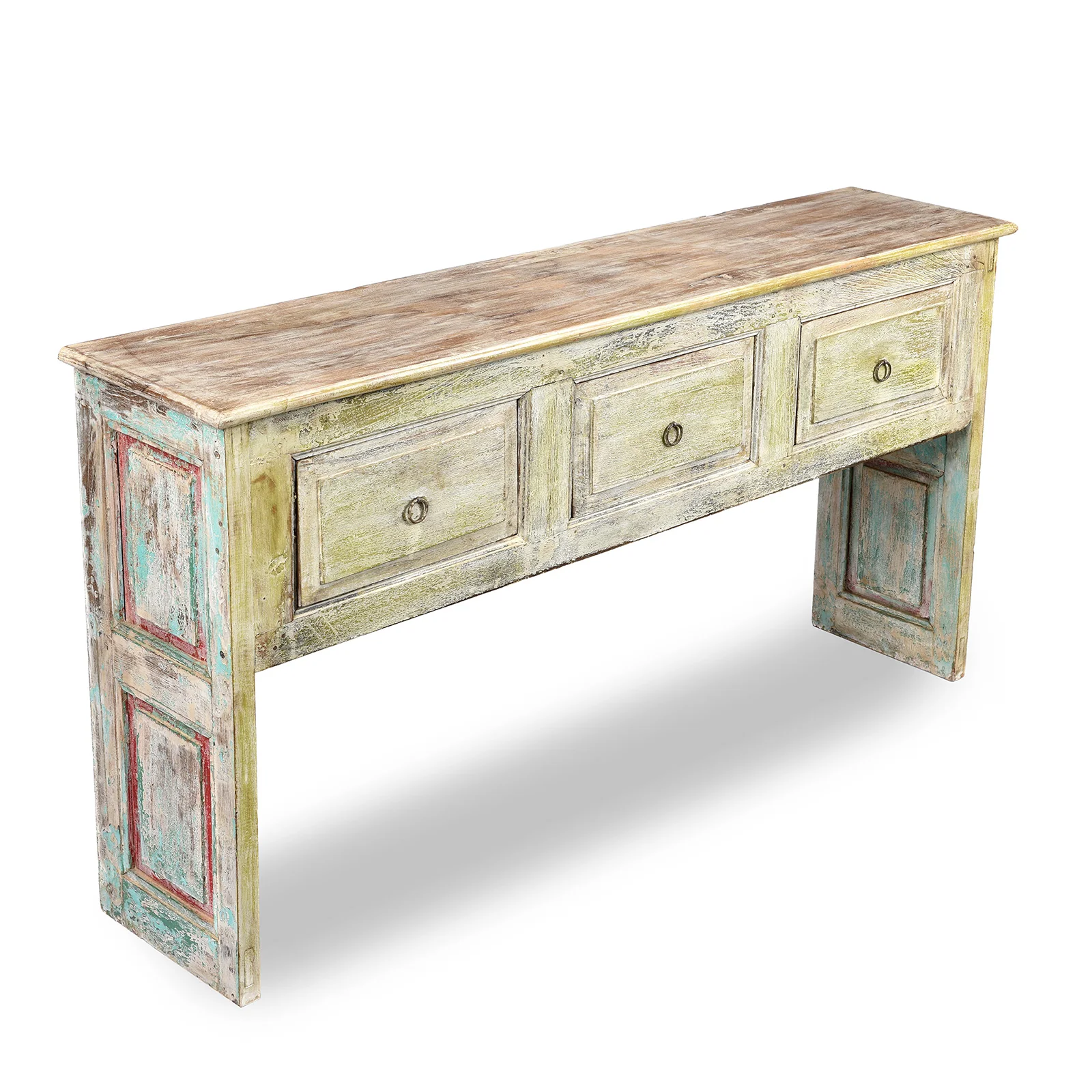 3 Drawer Painted Console Table Made From Reclaimed Teak - Image 2