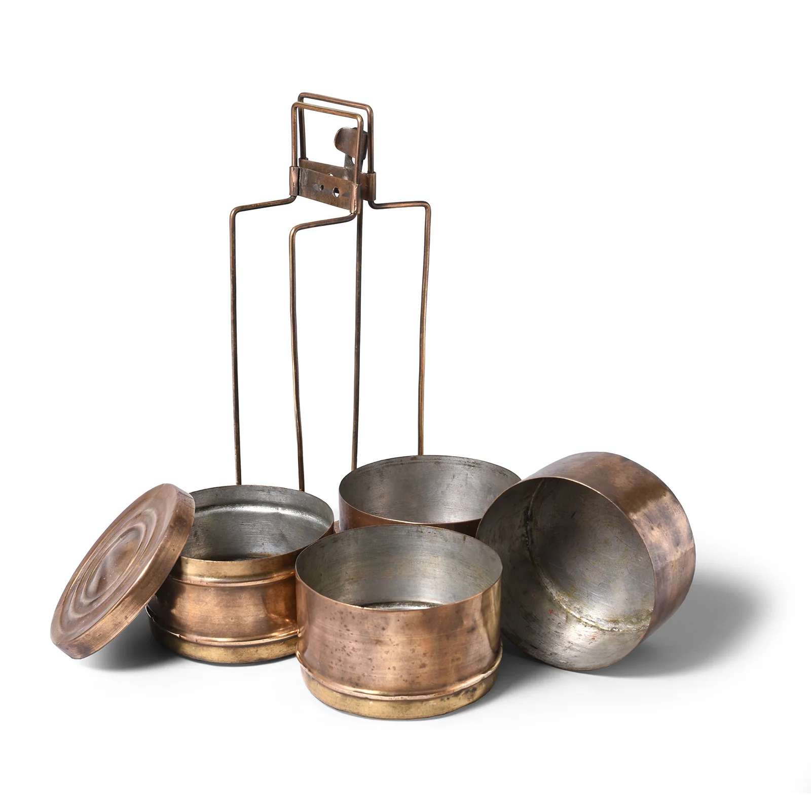 4 Tier Indian Vintage Brass Tiffin Box Set - Ca 1930 - Image 3