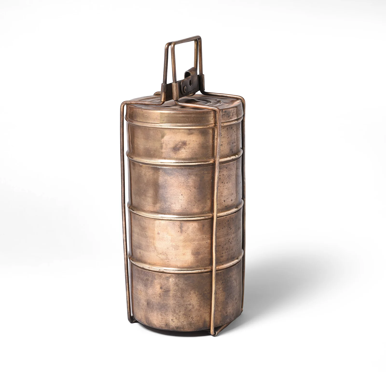 4 Tier Indian Vintage Brass Tiffin Box Set - Ca 1930 - Image 6