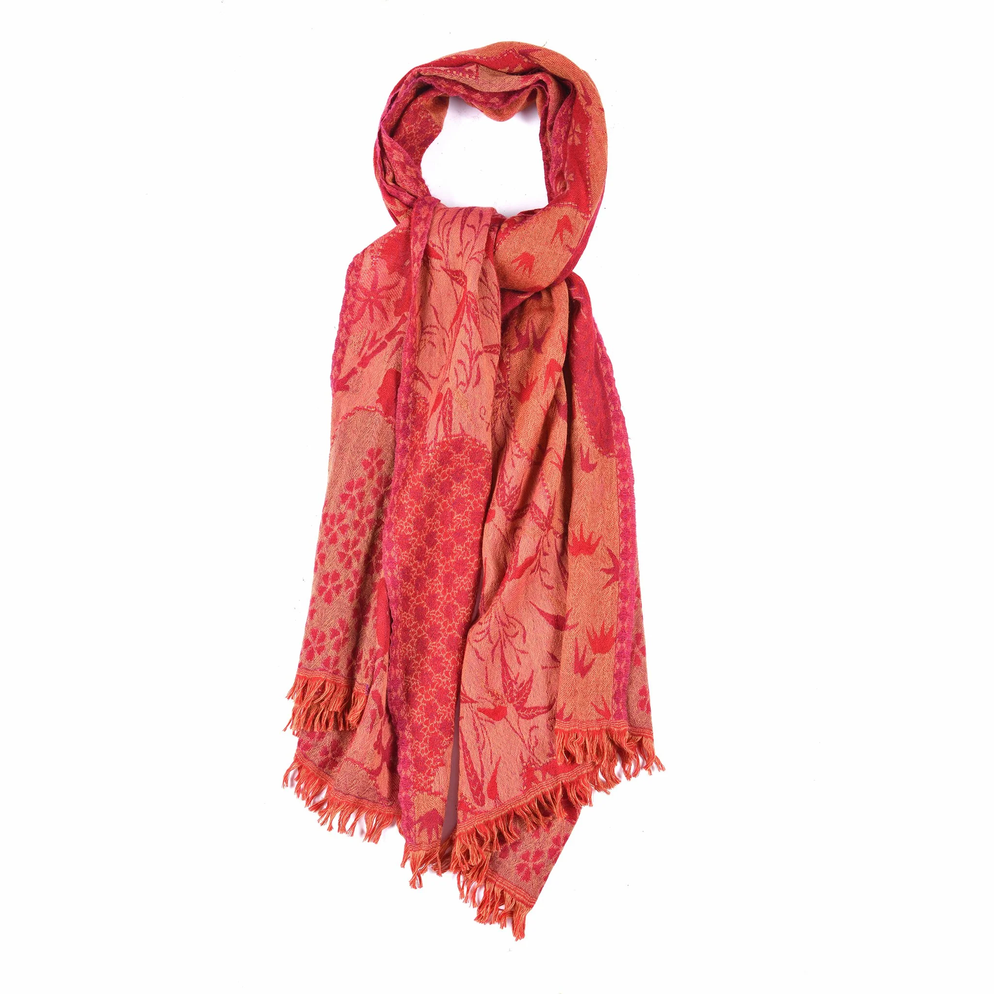 Red Indian Garden Scarf - Merino Wool - Image 2