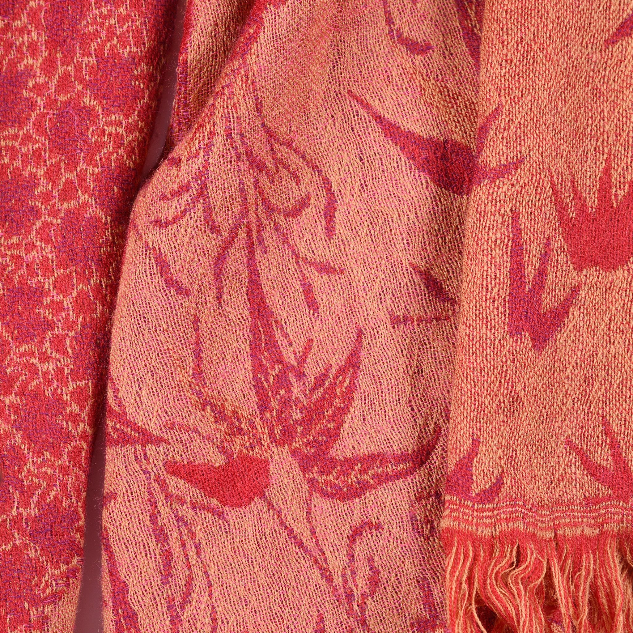 Red Indian Garden Scarf - Merino Wool - Image 3