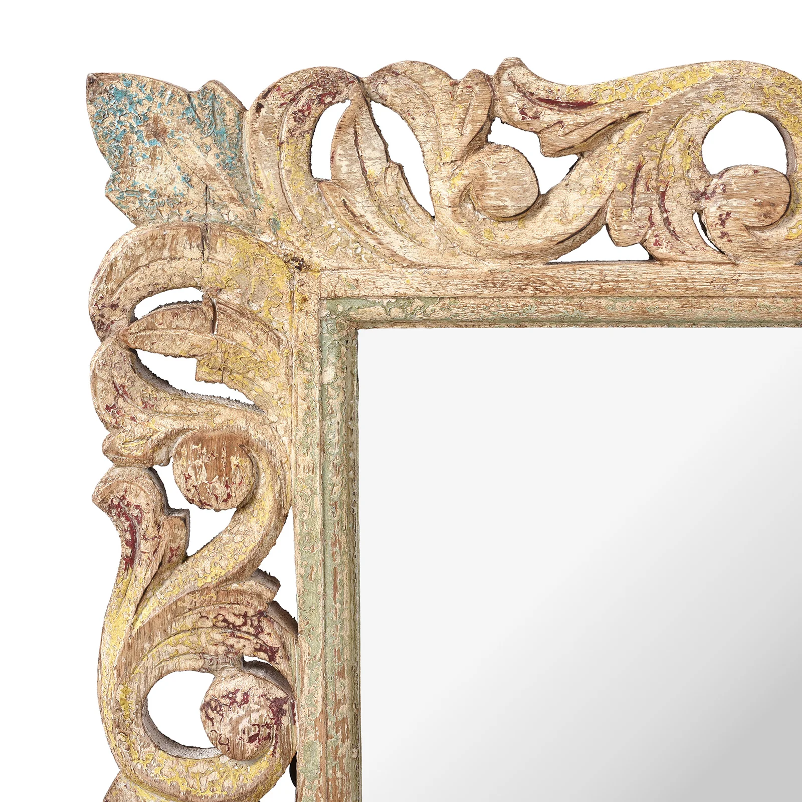 Carved Mango Mirror - Painted Yellow + Blue Frame - Image 6