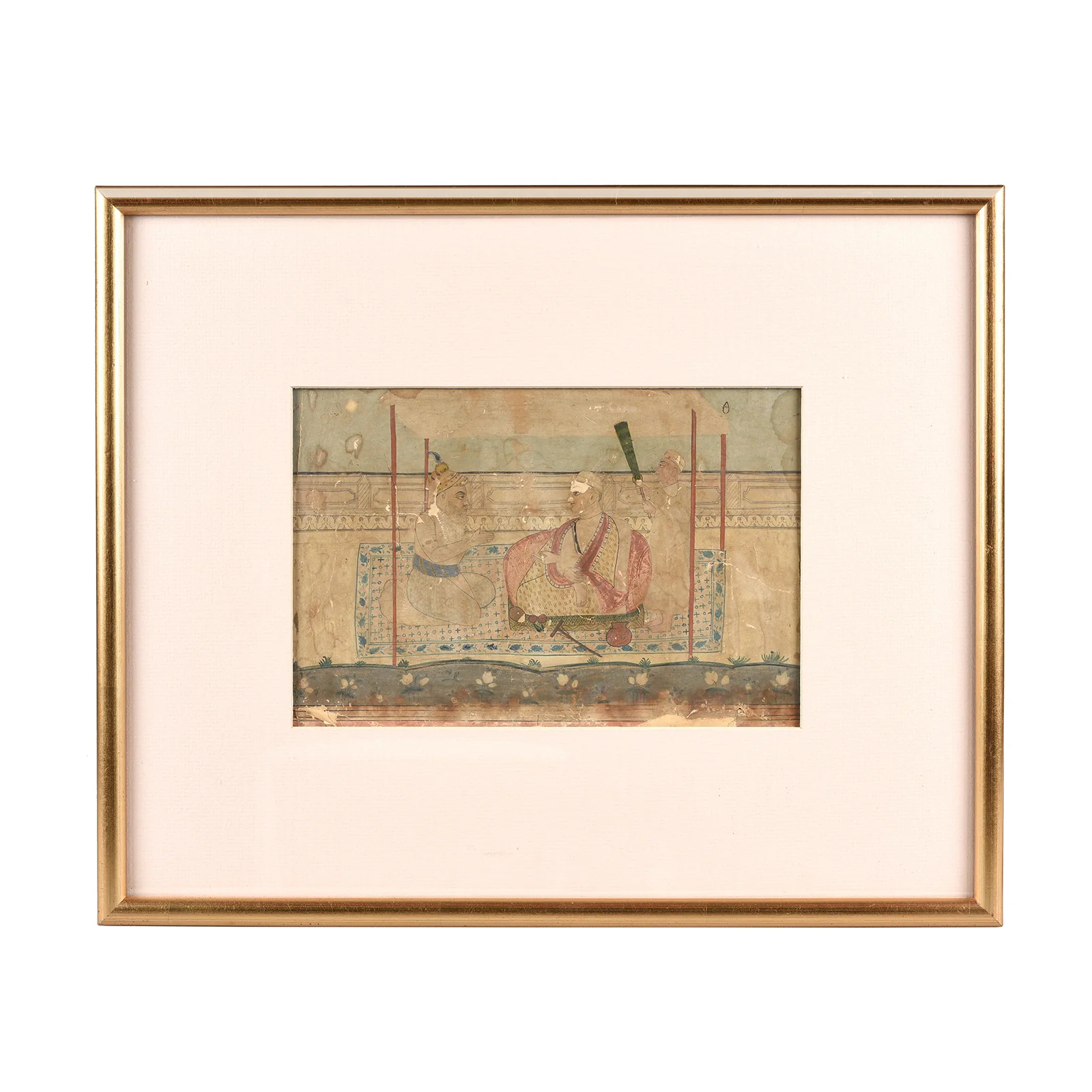 Framed Watercolour Of A Mughal Court Scene - 18th Century