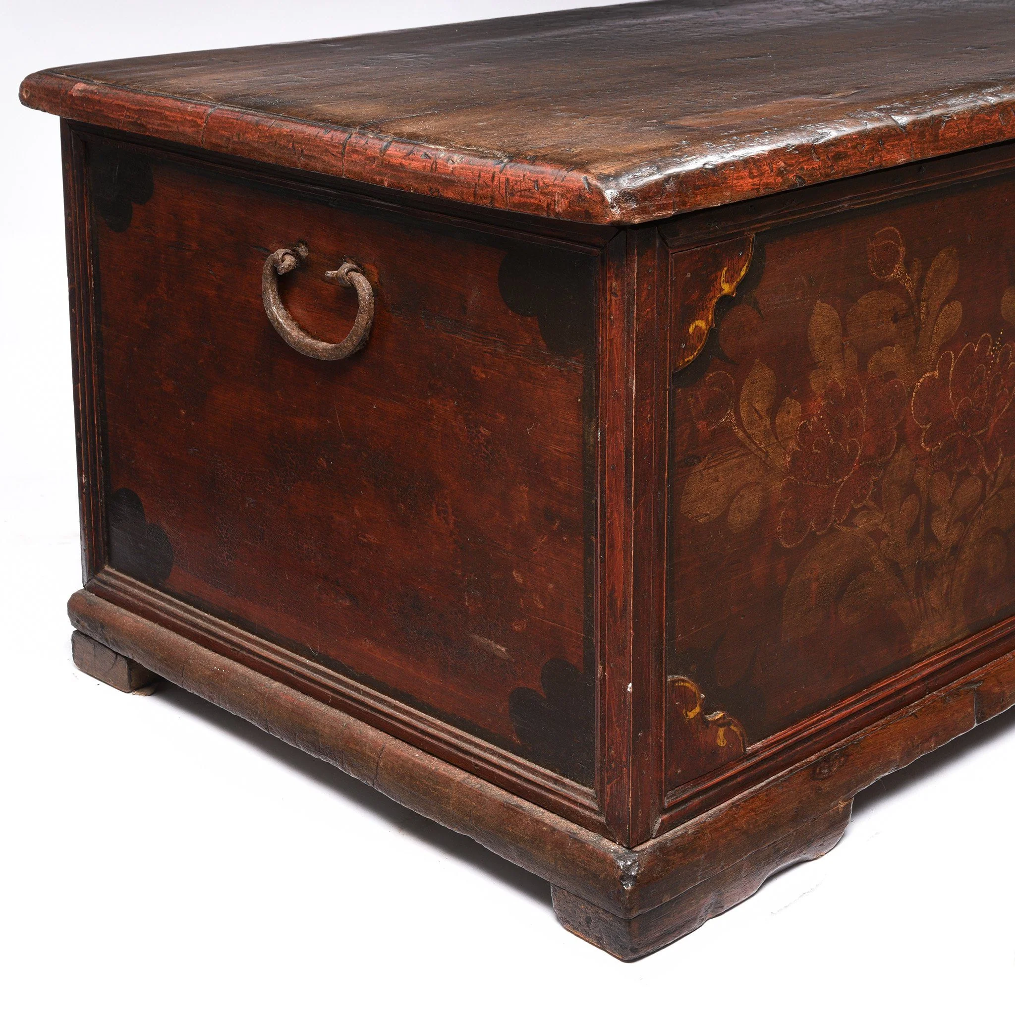 Teak Chest From South India With Original Floral Paint-19thC - Image 4