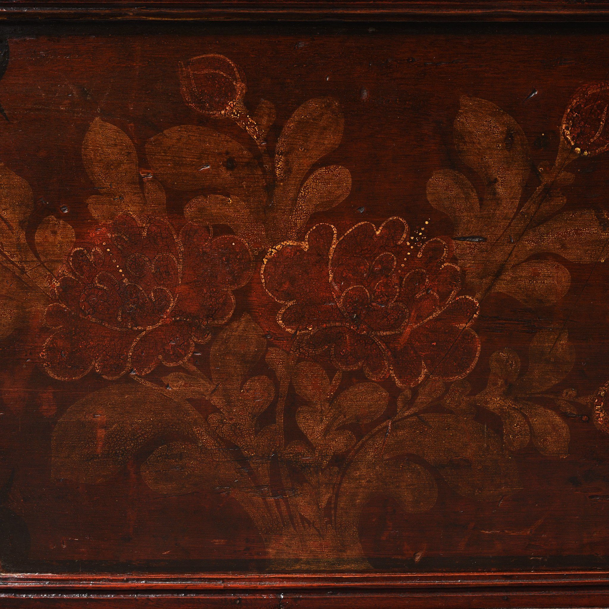 Teak Chest From South India With Original Floral Paint-19thC - Image 8
