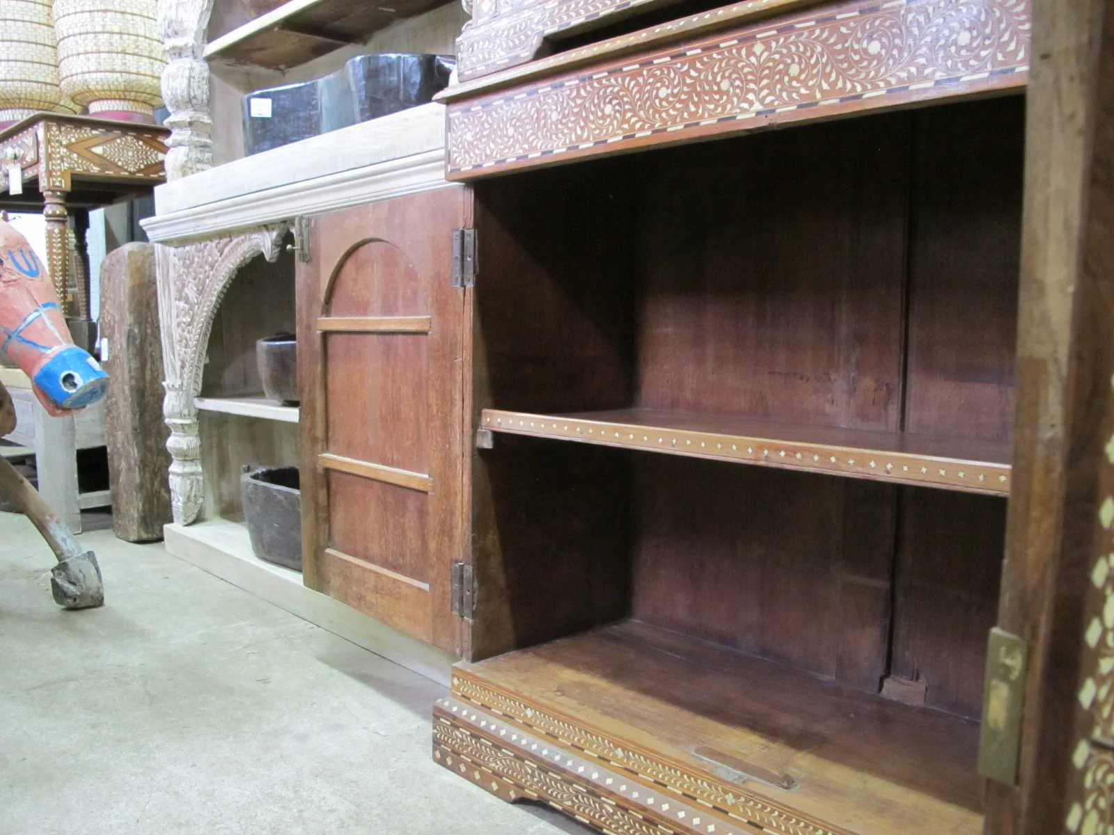 Old Teakwood Cabinet With Later Bone Inlay - Image 3