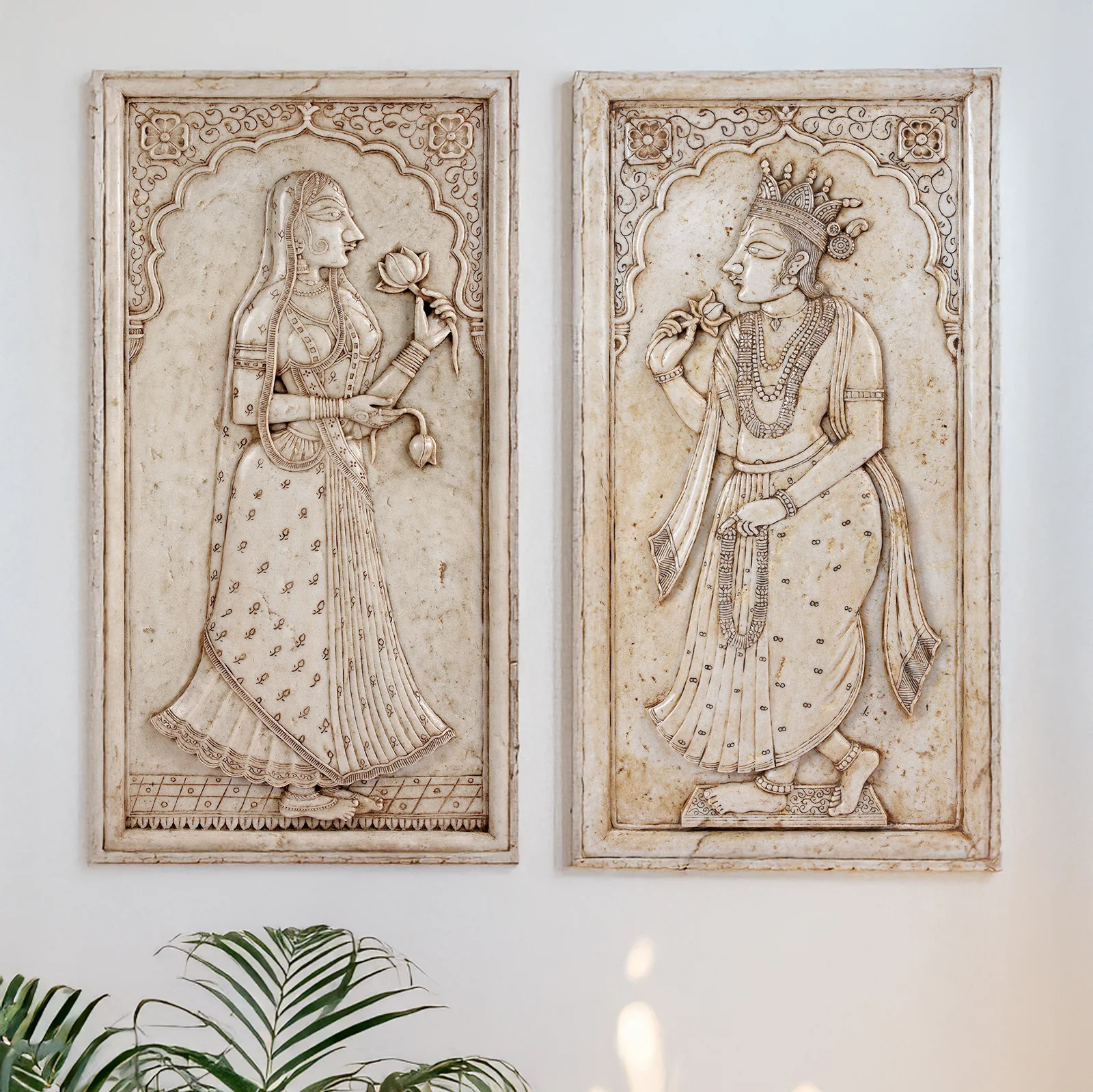 Carved Marble Maharaja & Maharani Panels