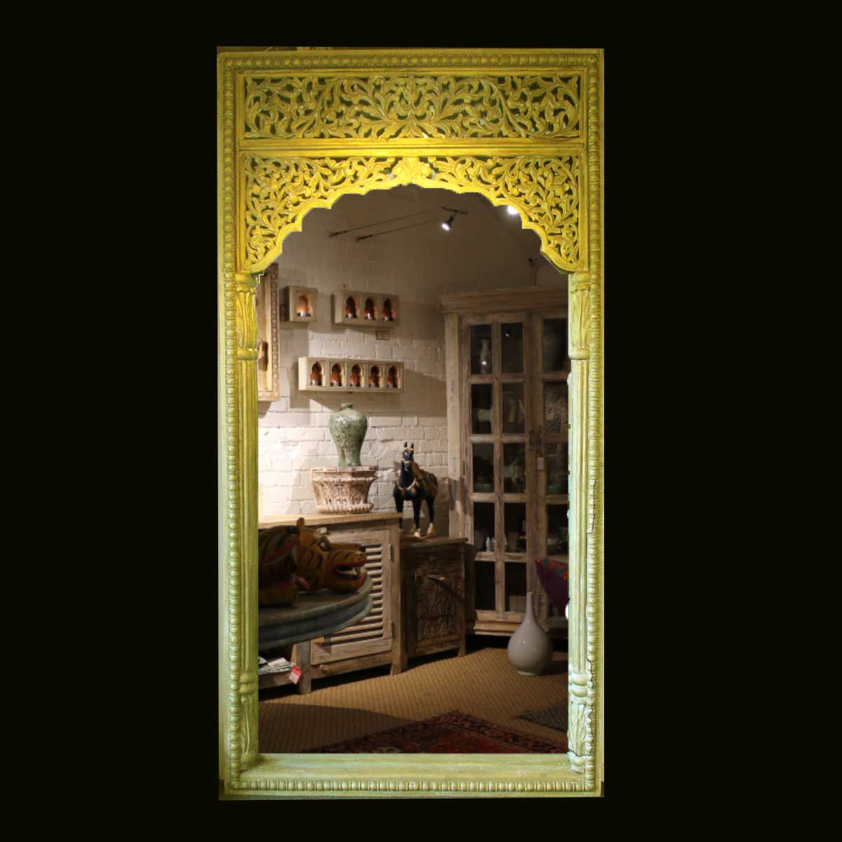 Carved Indian Mango Mirror From Rajasthan - Image 6