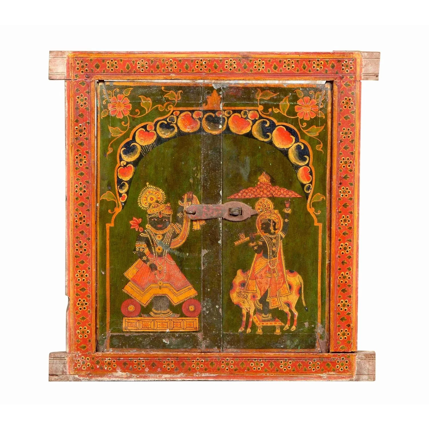 Painted Bikaner Window Depicting Krishna - 19thC