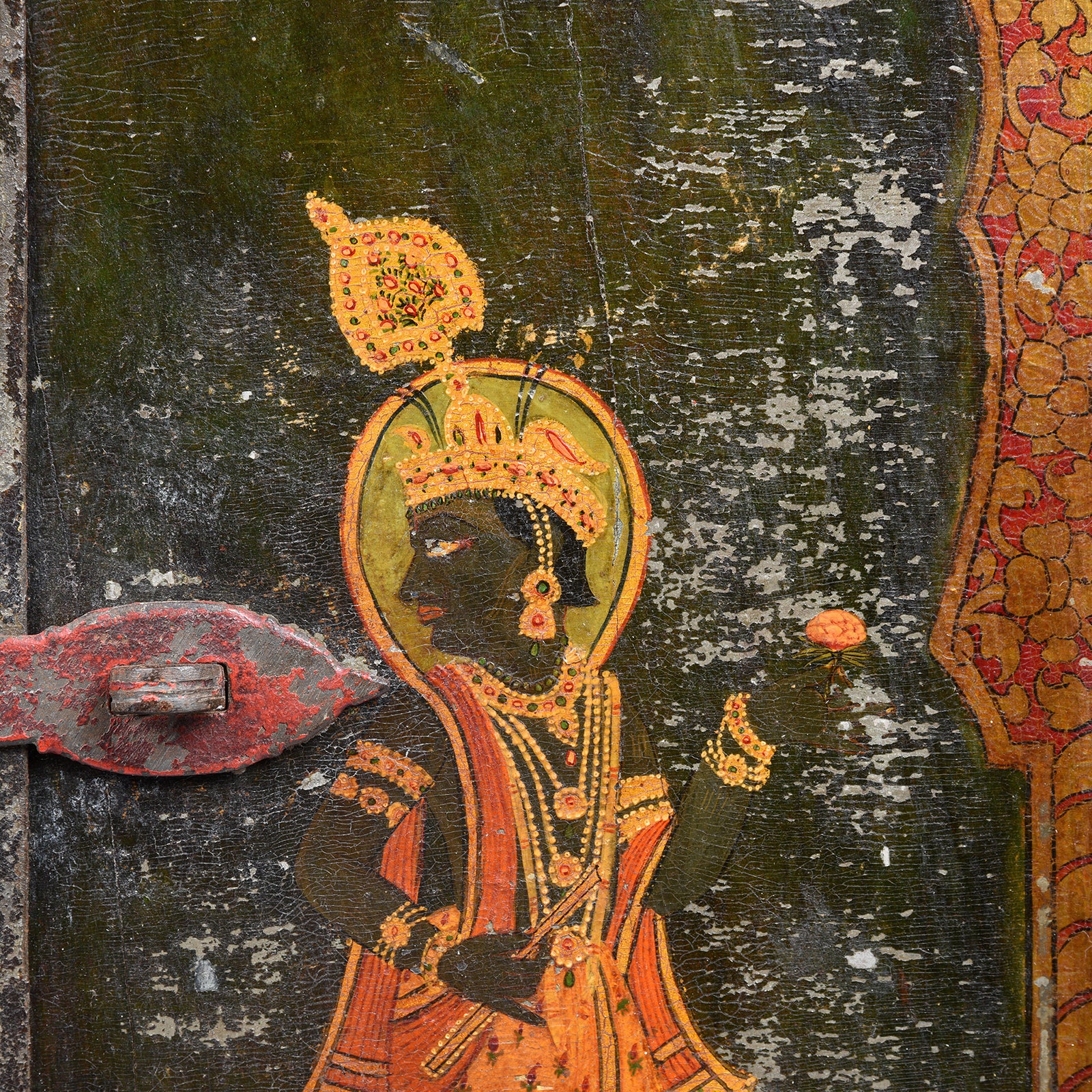 Painted Bikaner Window Shutter Depicting Radha & Krishna - 19thC - Image 3