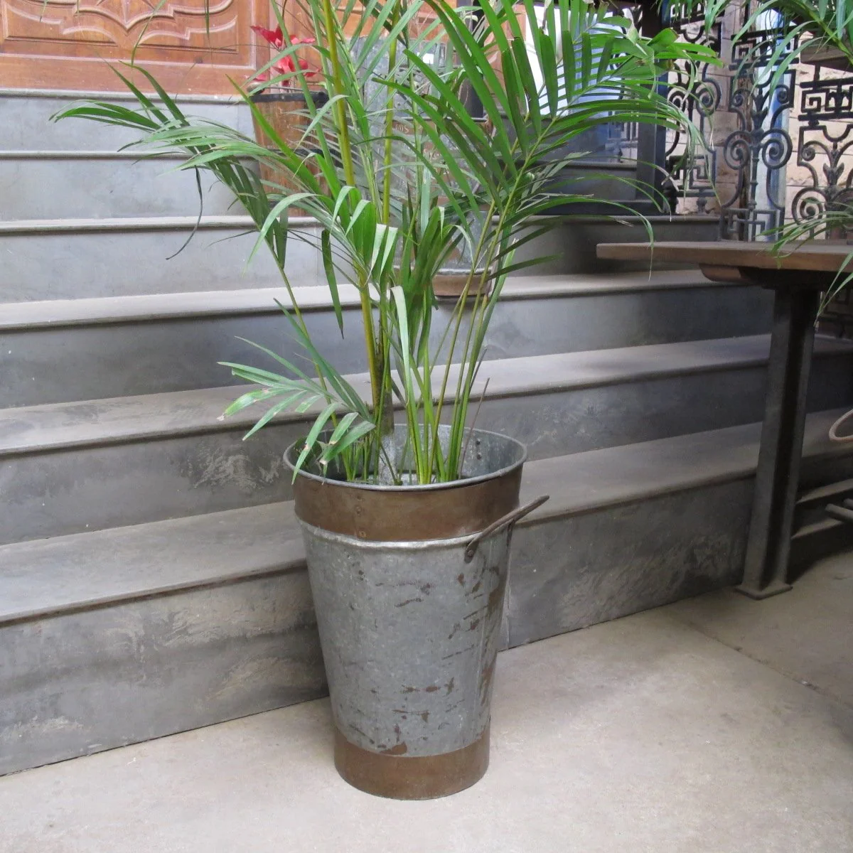 Vintage Galvanised Iron Tapered Bucket From Rajasthan - Image 2