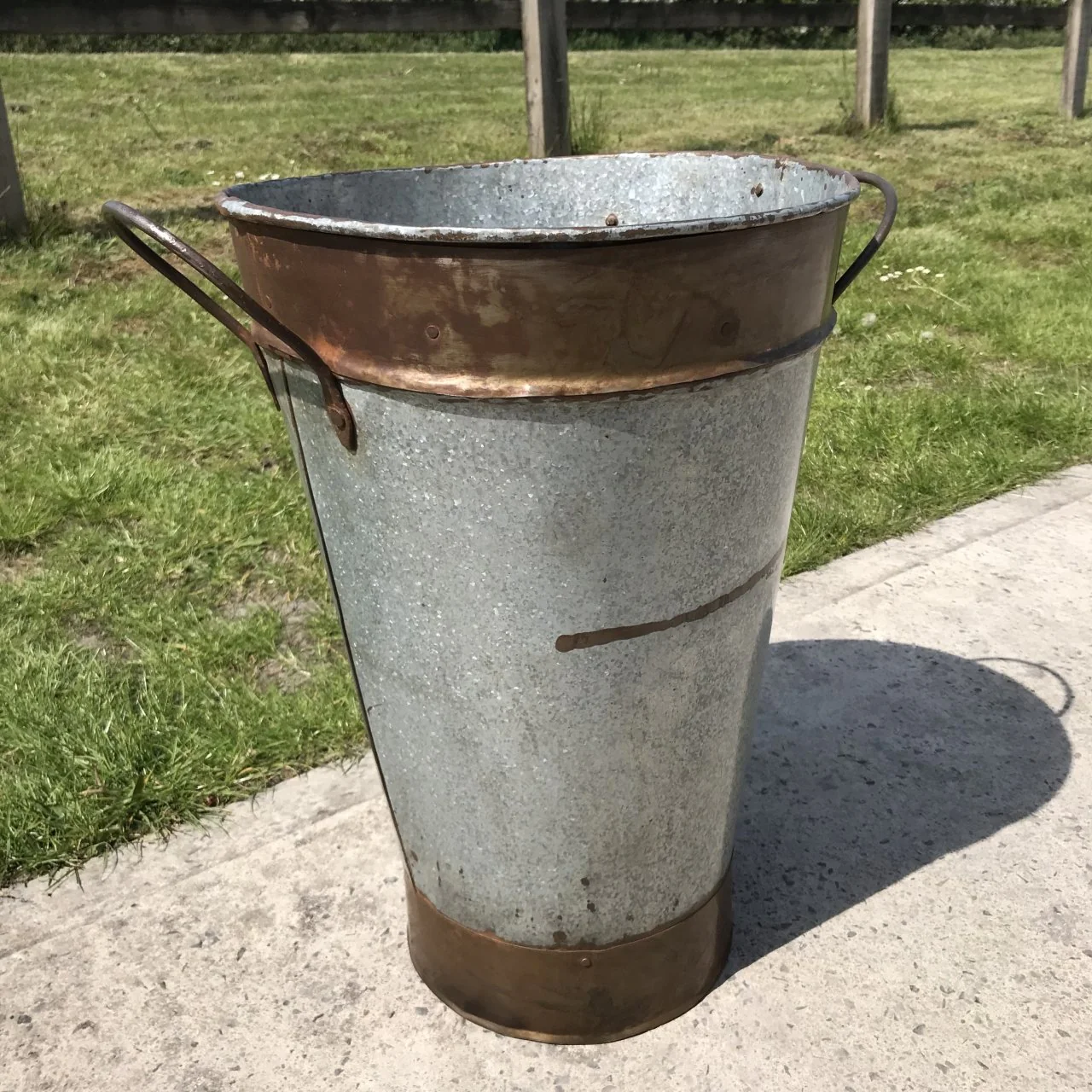 Vintage Galvanised Iron Tapered Bucket From Rajasthan - Image 3
