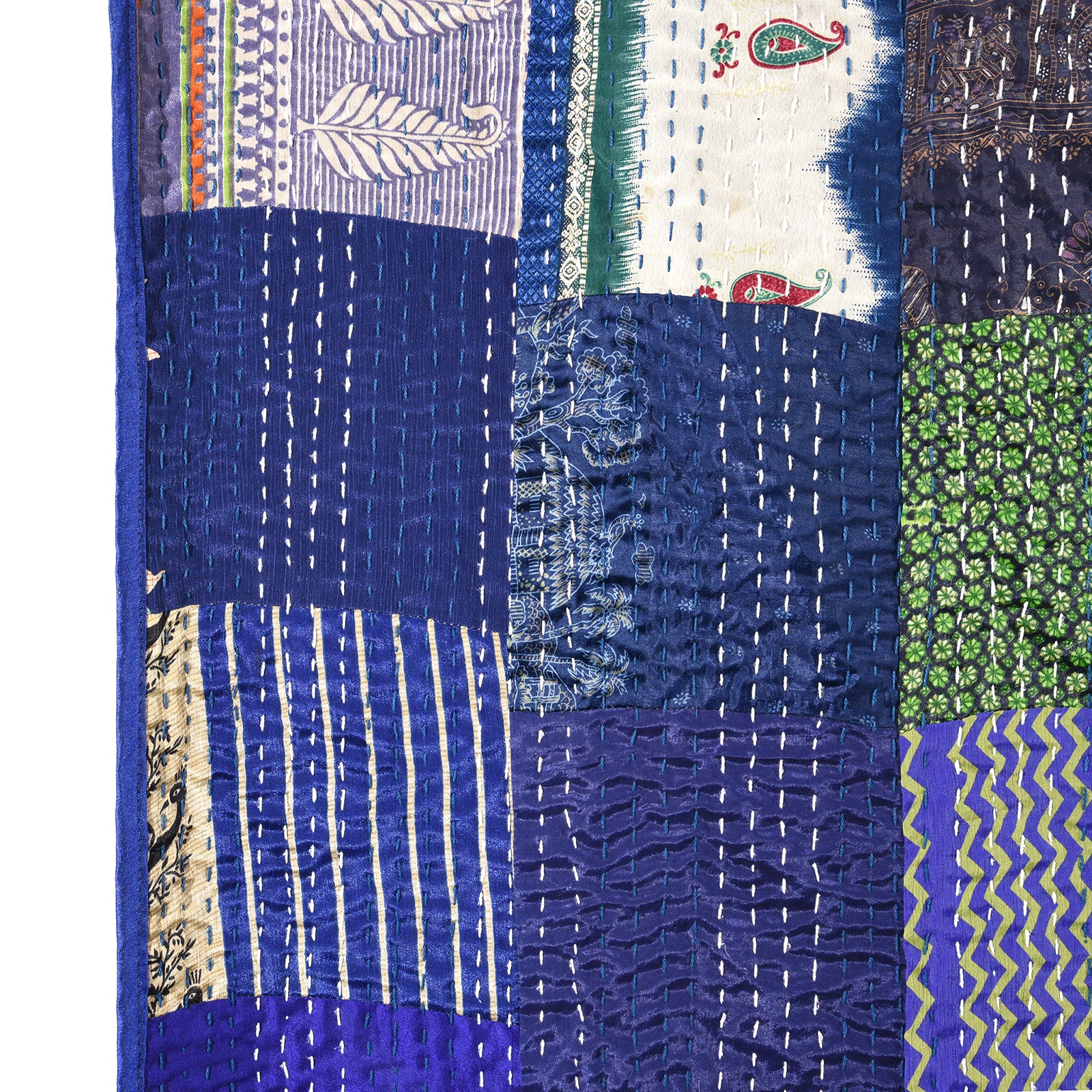 Kingsize Blue Patola Sari Bedcover -Silk & Cotton - Image 2