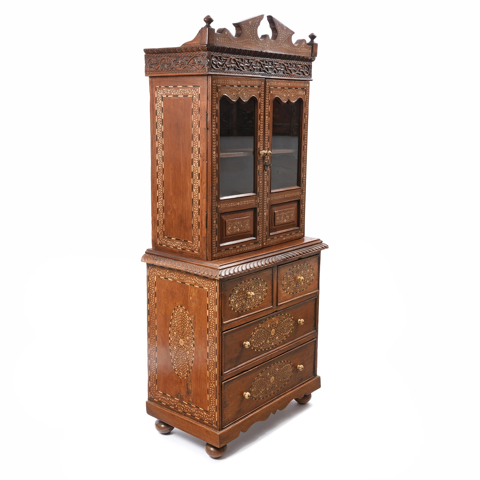 Anglo Indian Bone Inlay Glazed Cabinet - 19th Century - Image 3