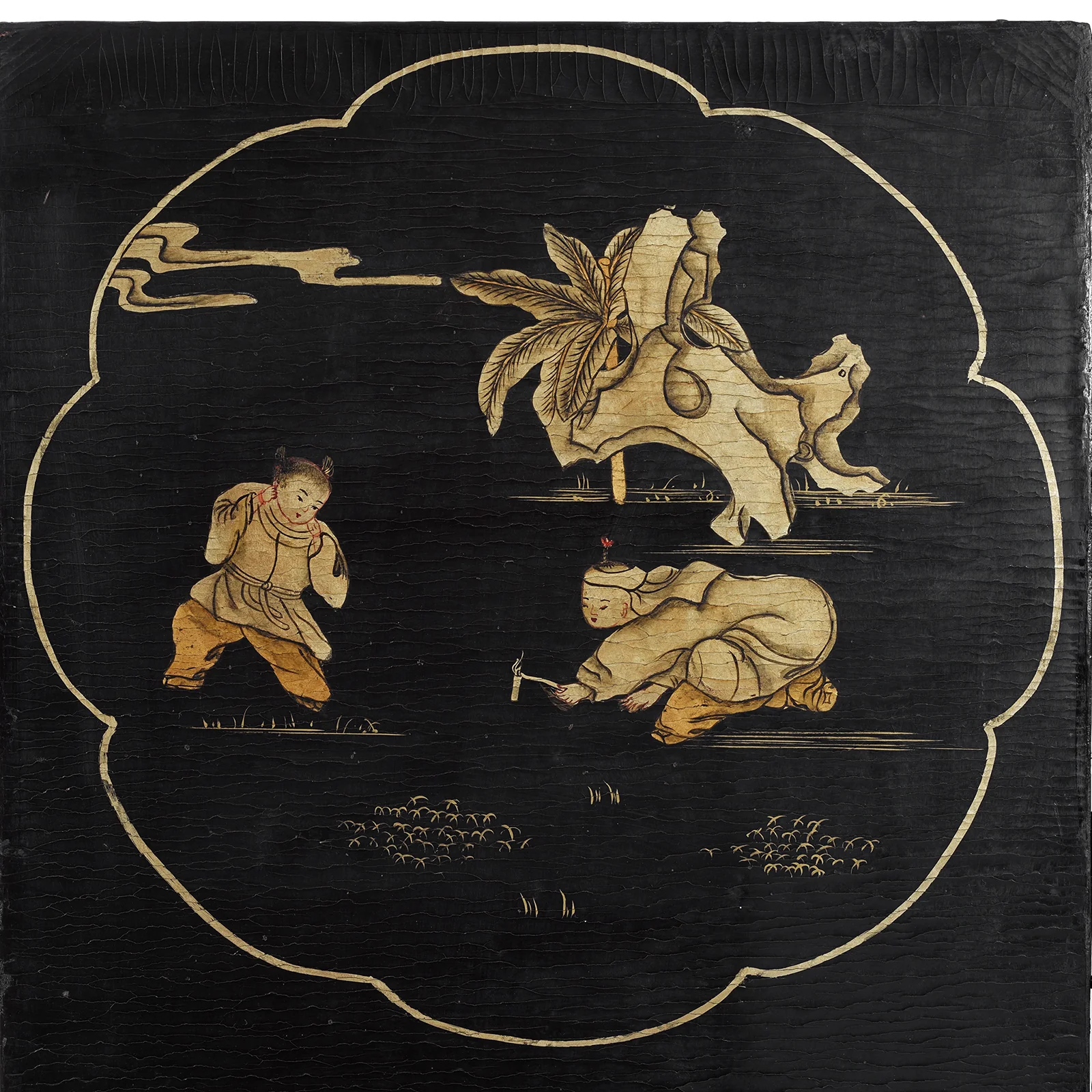 Chinese Export Black &amp; Gilt Lacquer Four-Fold Screen – Circa 1920 - Image 4