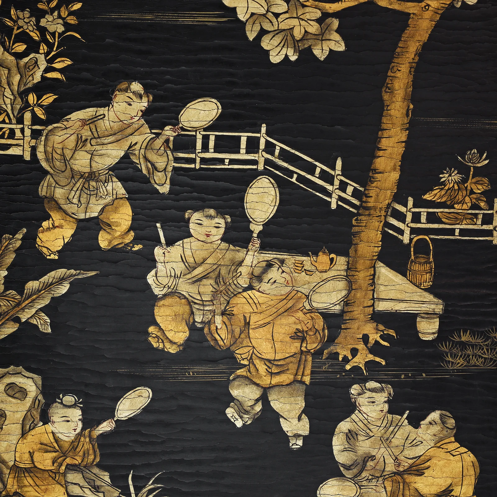 Chinese Export Black &amp; Gilt Lacquer Four-Fold Screen – Circa 1920 - Image 5