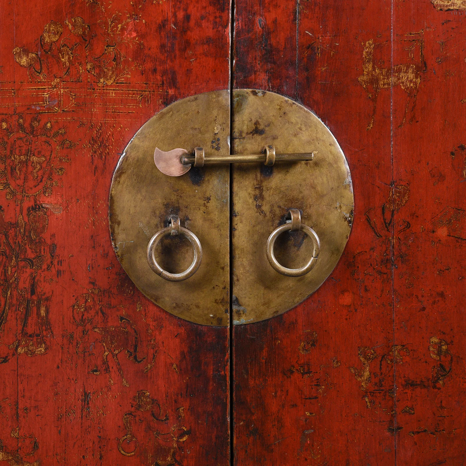 Chinese Gilt Red Lacquer Cabinet From Gansu - 19thC - Image 7
