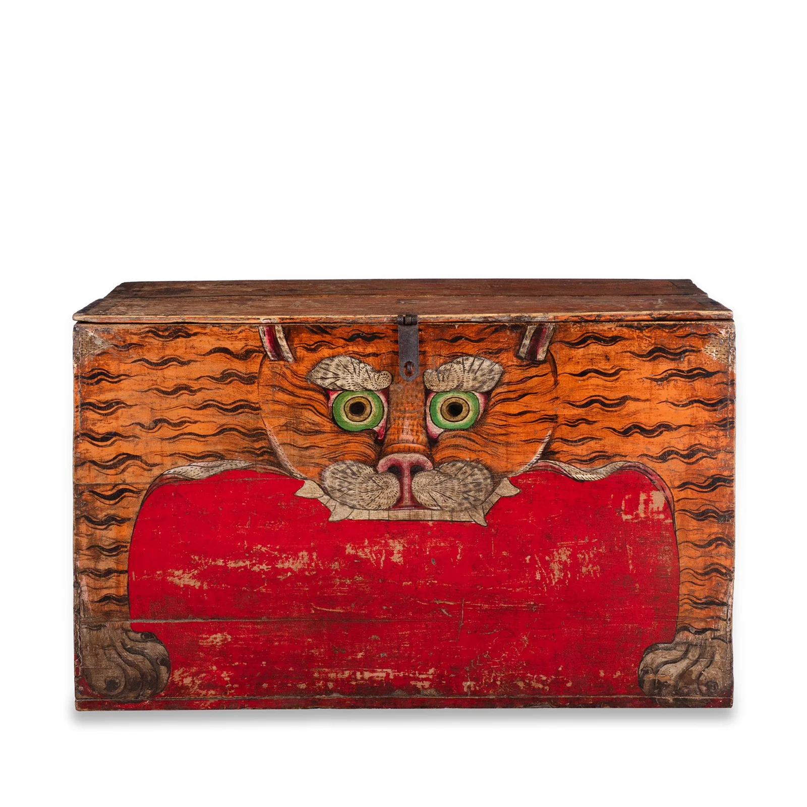 Painted Tiger Chest From Qinghai - 19th Century