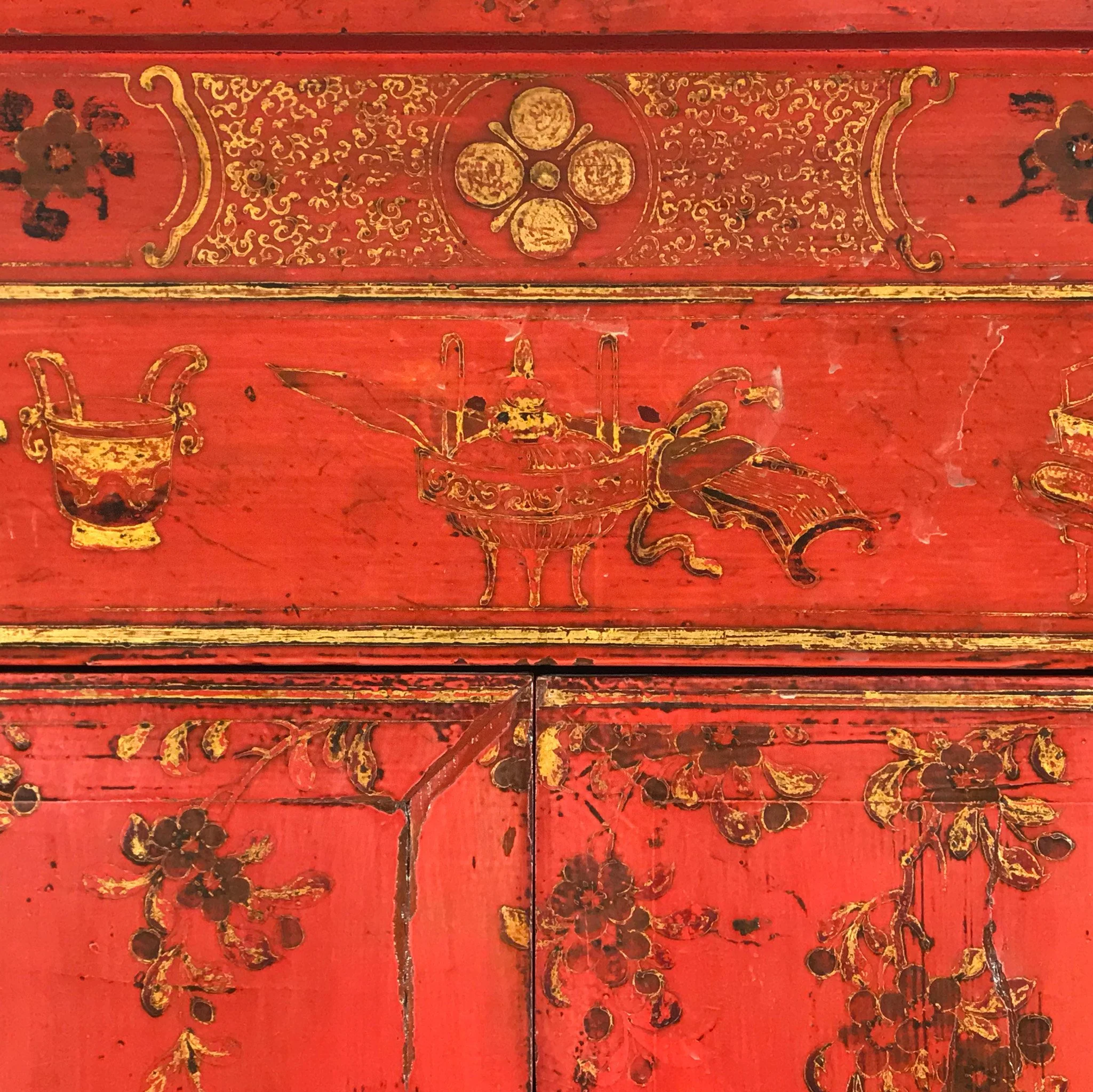 Red Lacquer Wedding Cabinet From Shanxi - 19thC - Image 4