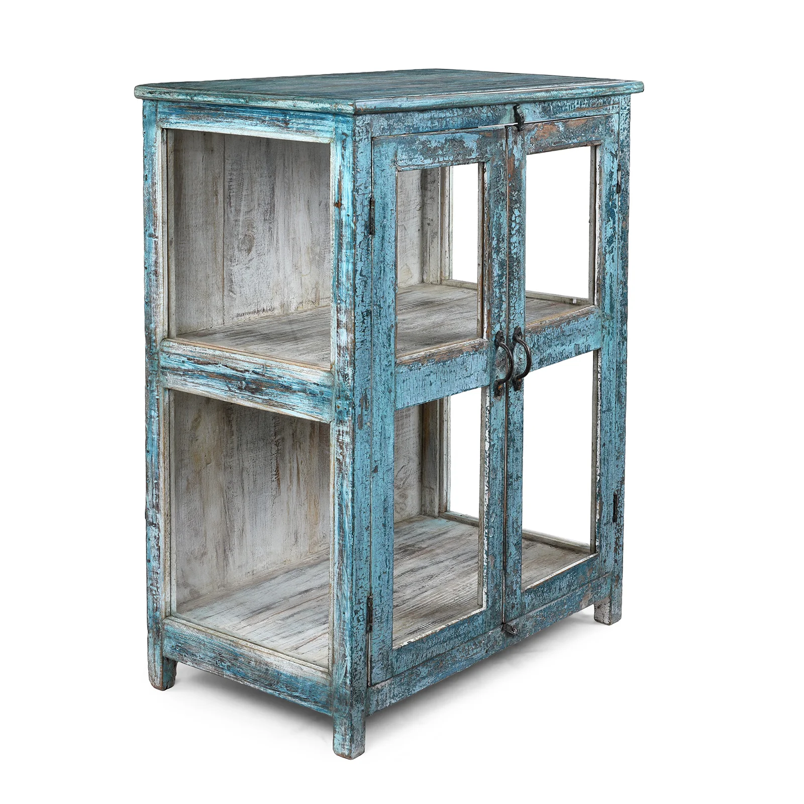 Blue Painted Glazed Side Cabinet From Gujarat - Ca 1910 - Image 2