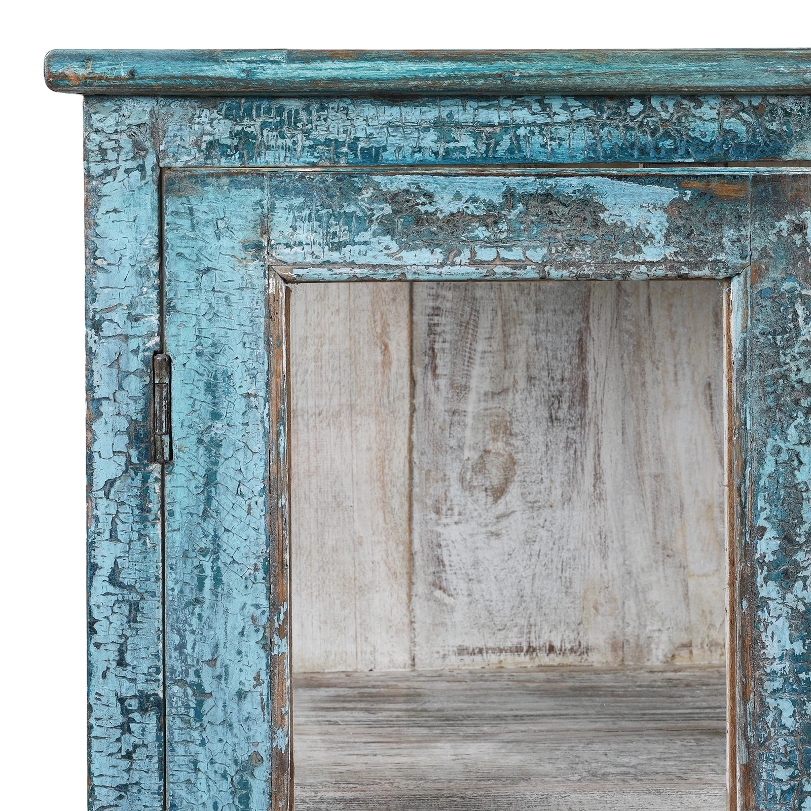 Blue Painted Glazed Side Cabinet From Gujarat - Ca 1910 - Image 3