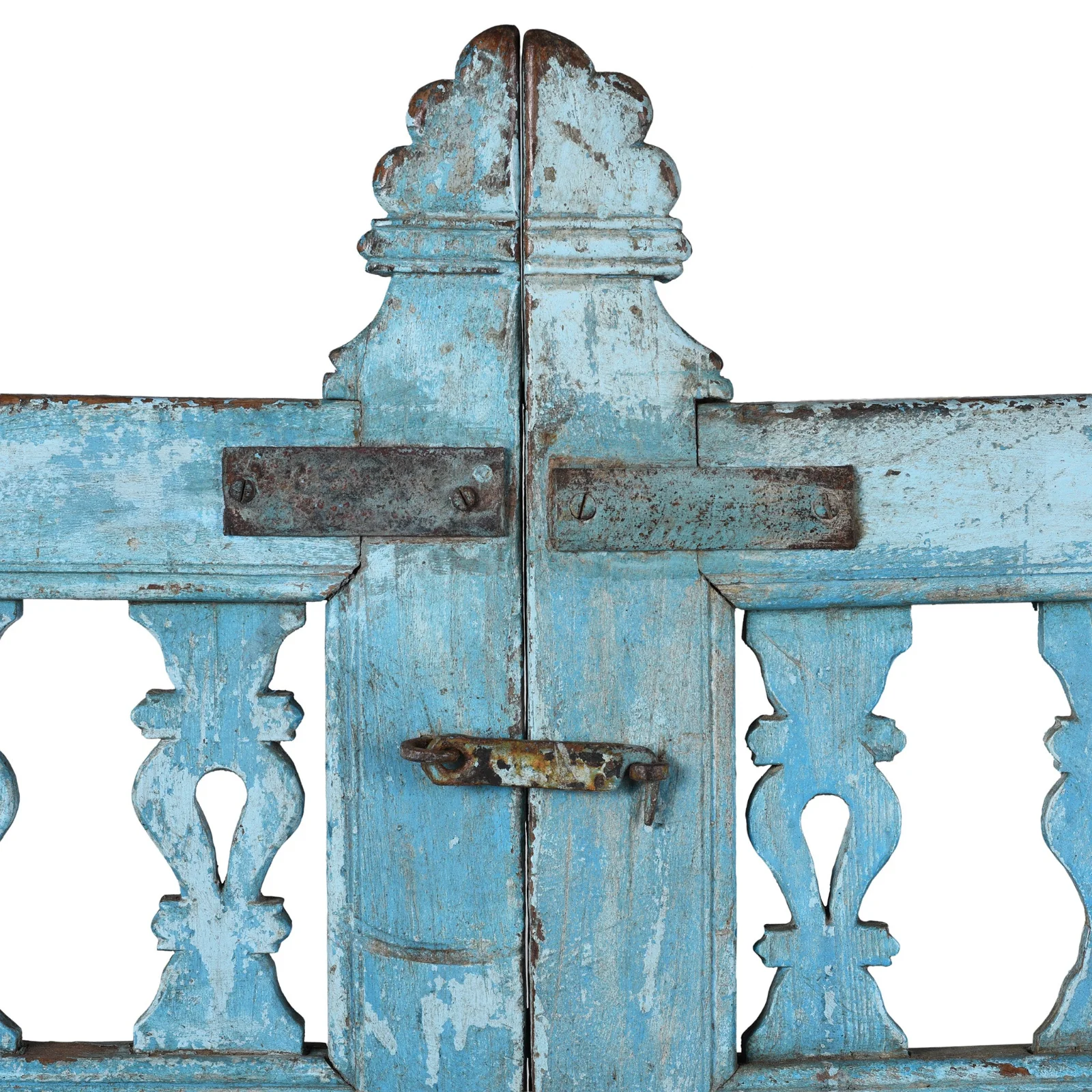 Blue Painted Teak Dog Gate From Gujarat - Late 19th Century - Image 3