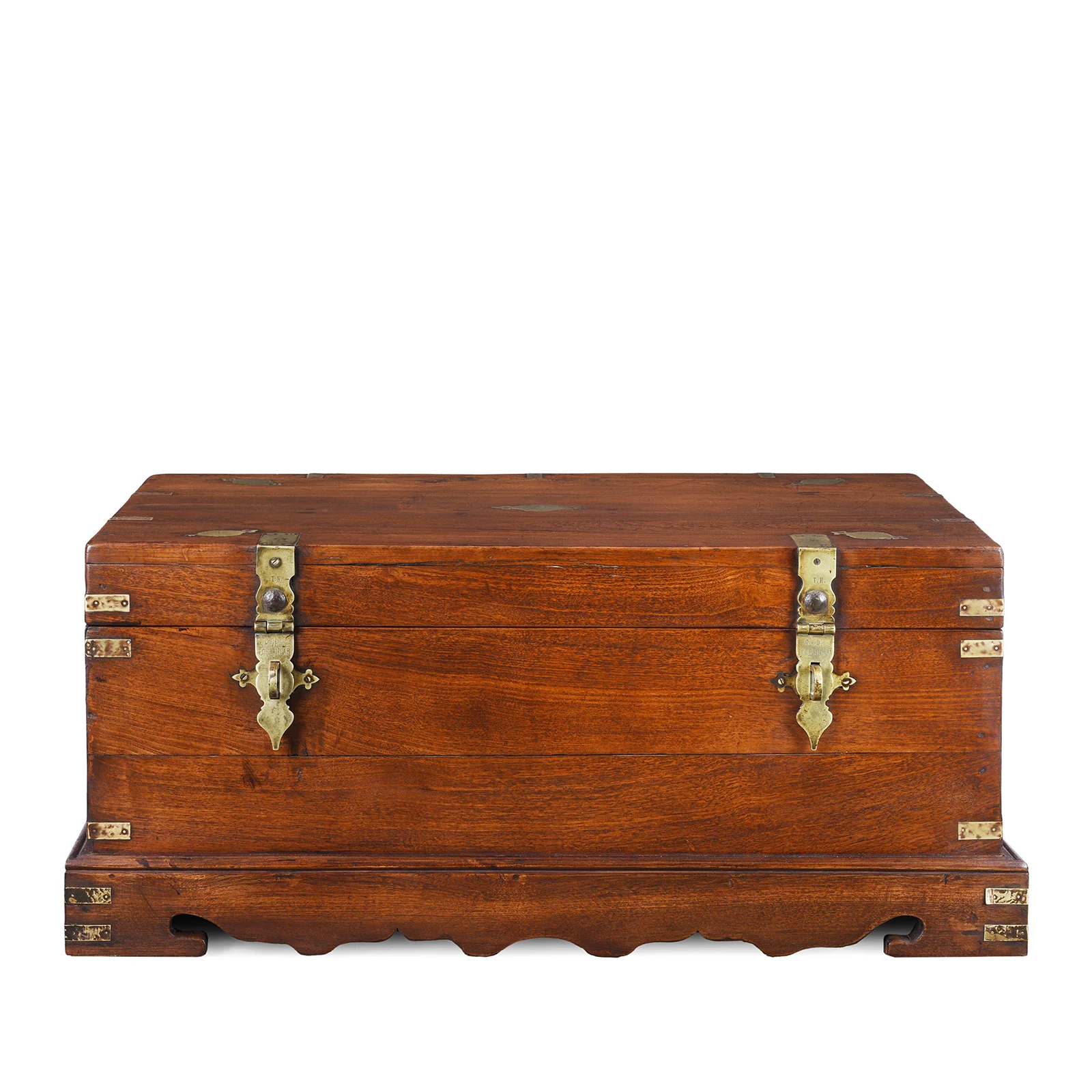 Brass Bound Teak Military Chest From Calcutta - 19th Century