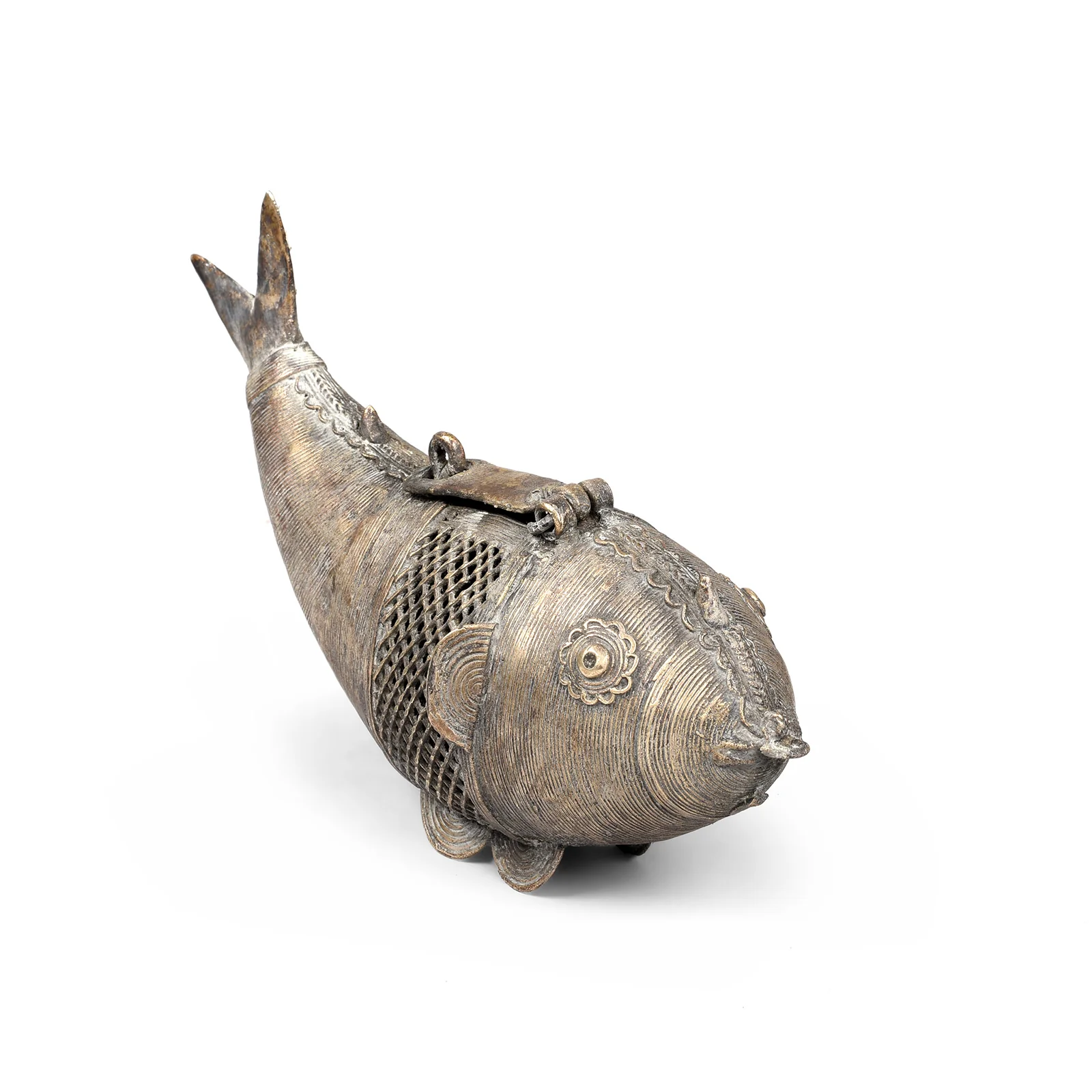Brass Dhokra Work Fish Money Box From Orissa - Ca 1920 - Image 2