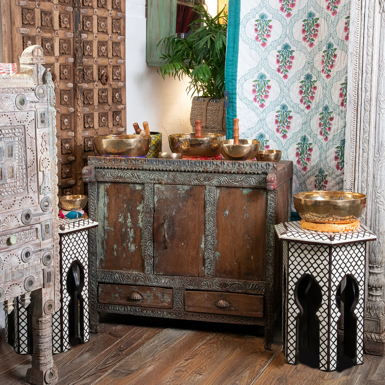 Bone Inlay Hexagonal Side Table - Image 6
