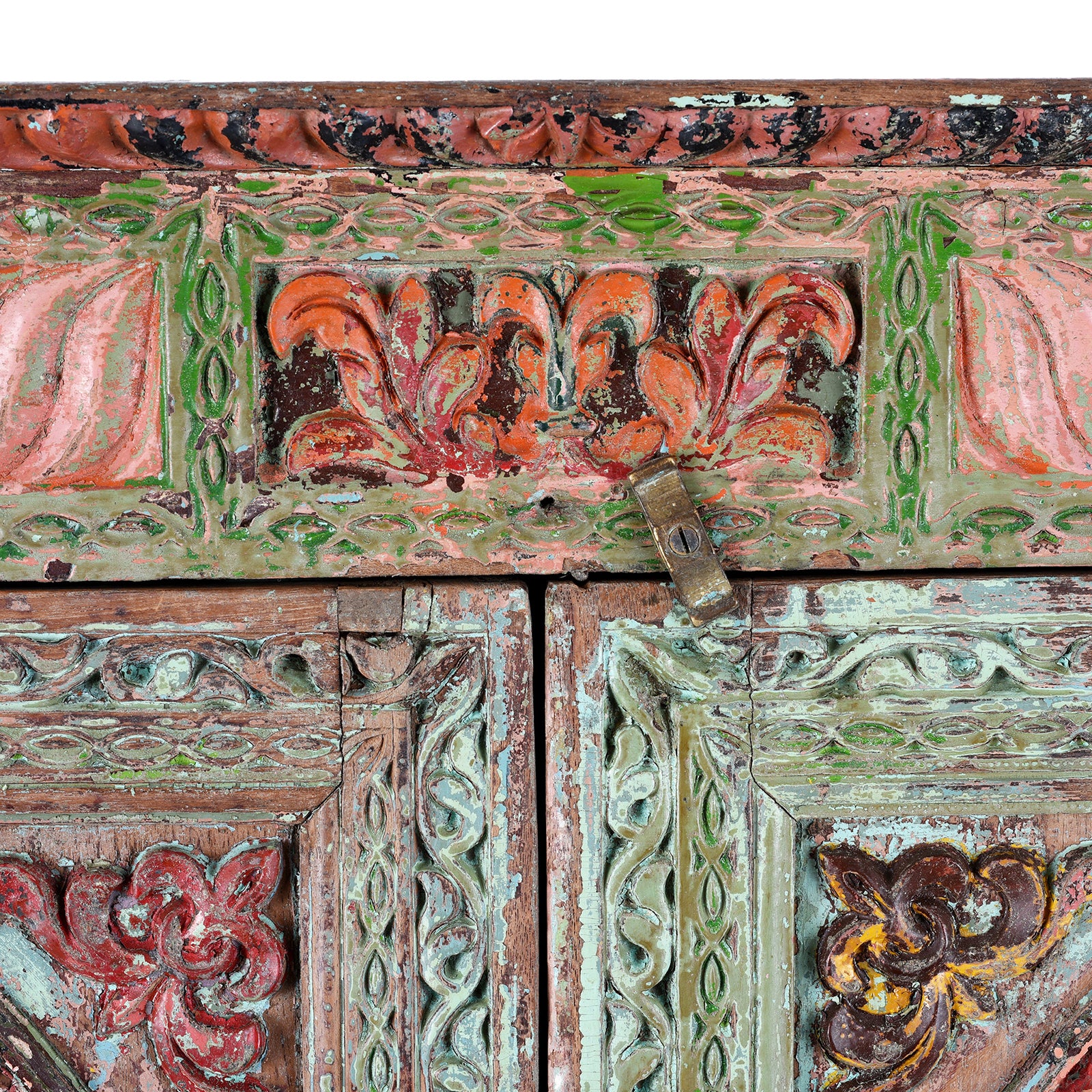 Painted Teak Almirah Cabinet With Carved Panels - Early 19th Century - Image 10