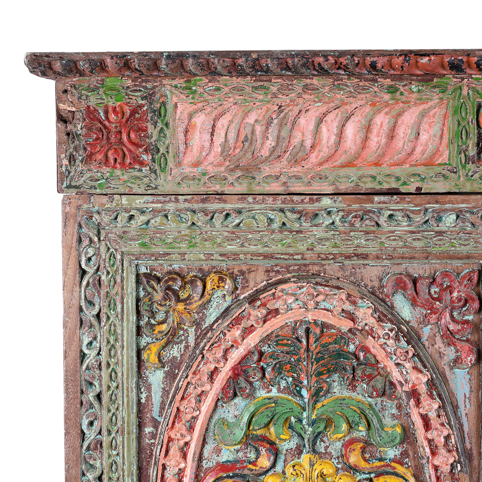 Painted Teak Almirah Cabinet With Carved Panels - Early 19th Century - Image 4