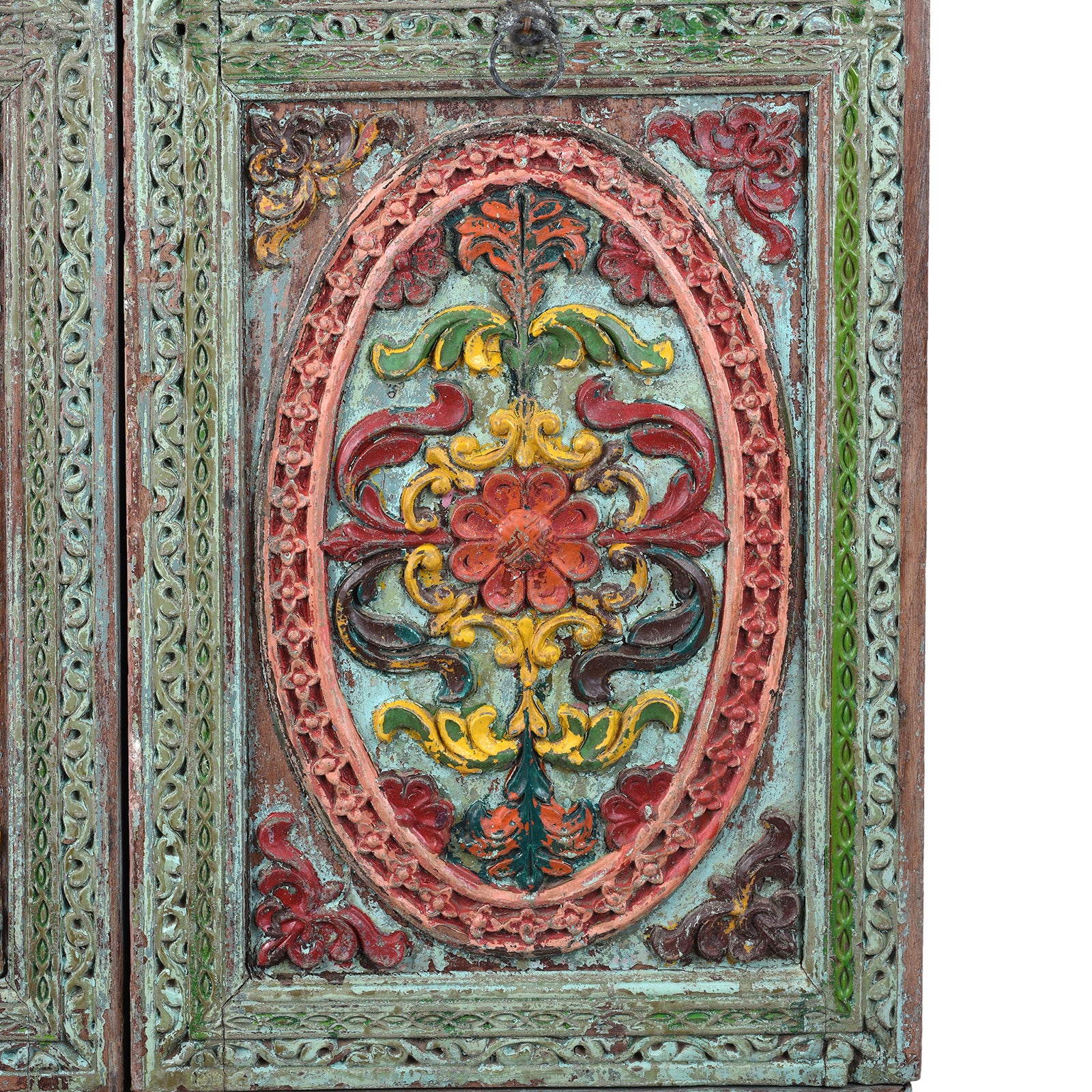 Painted Teak Almirah Cabinet With Carved Panels - Early 19th Century - Image 5