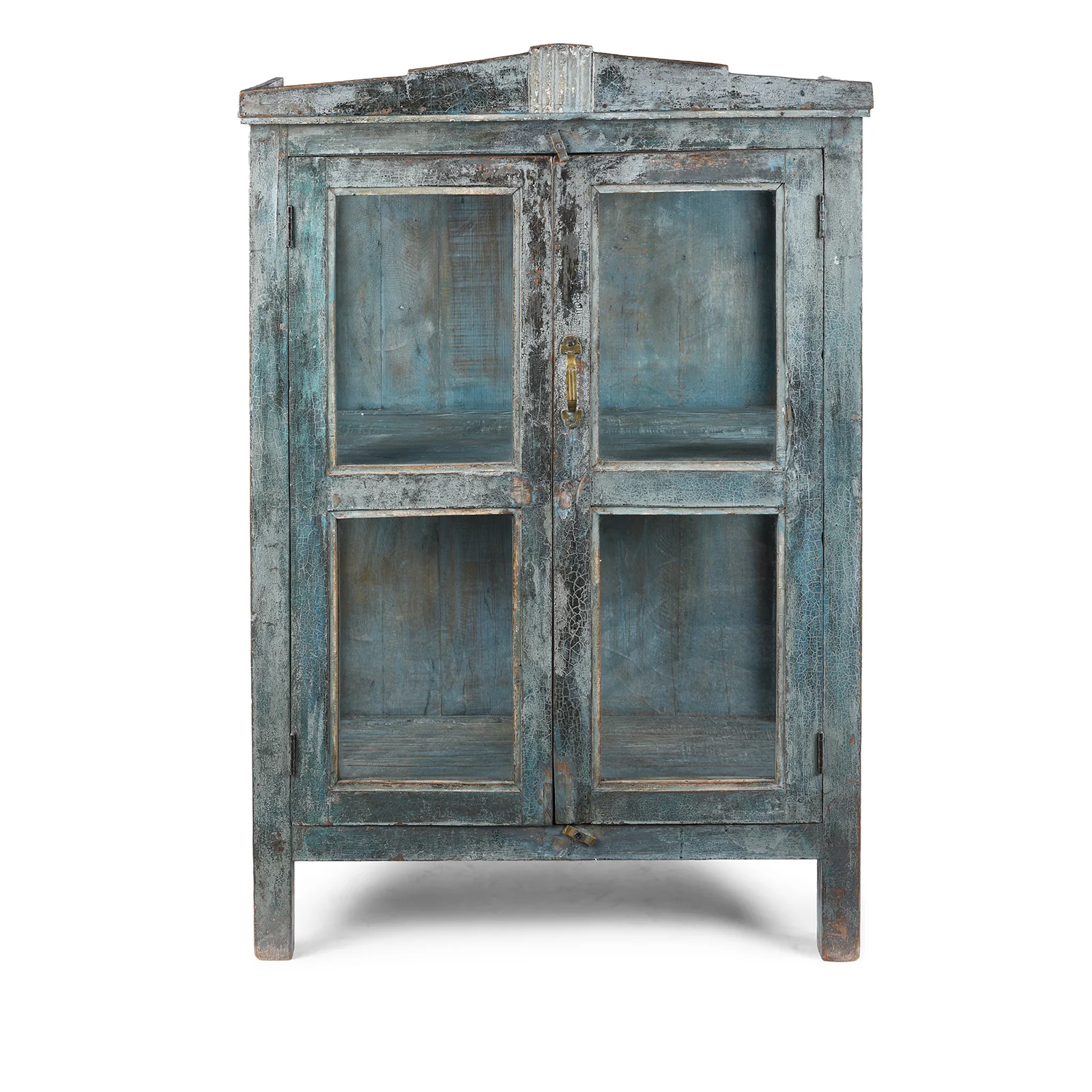 Blue Painted Indian Glazed Side Cabinet - 19th Century