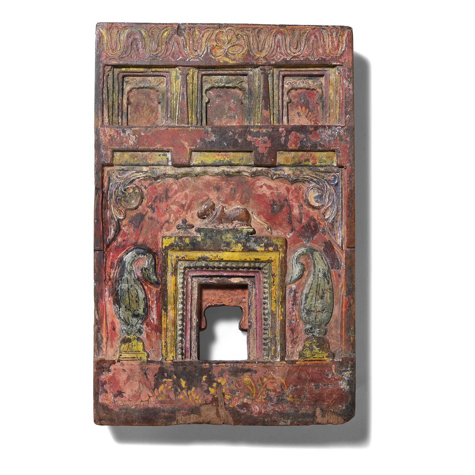 Painted Teak Votive Panel From Andhra Pradesh - 19th Century