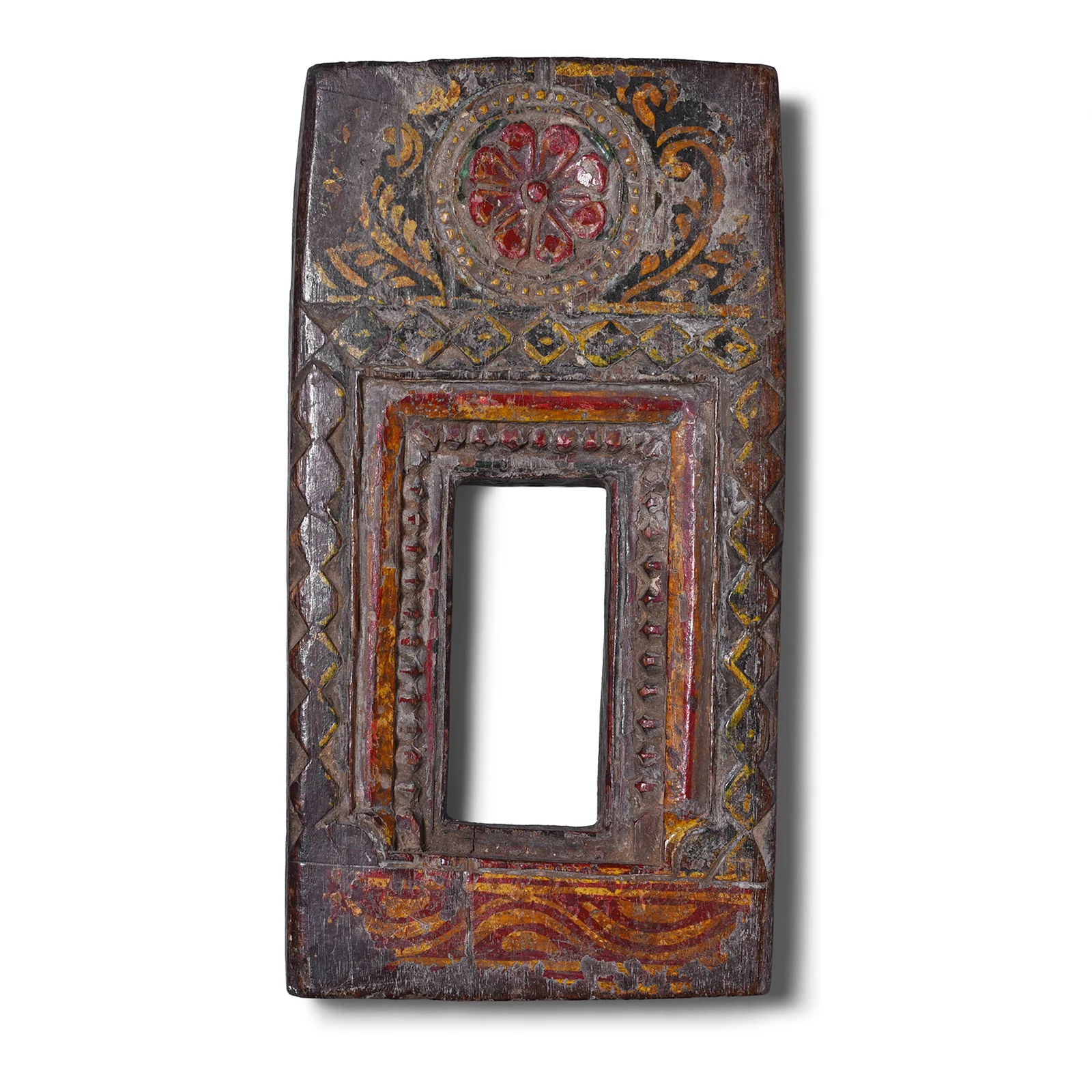 Painted Teak Votive Panel From Andhra Pradesh - 19th Century