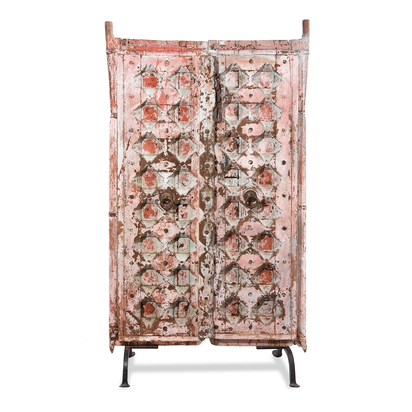 Pink Painted Carved Door From Gujarat - 18th Century - Image 2