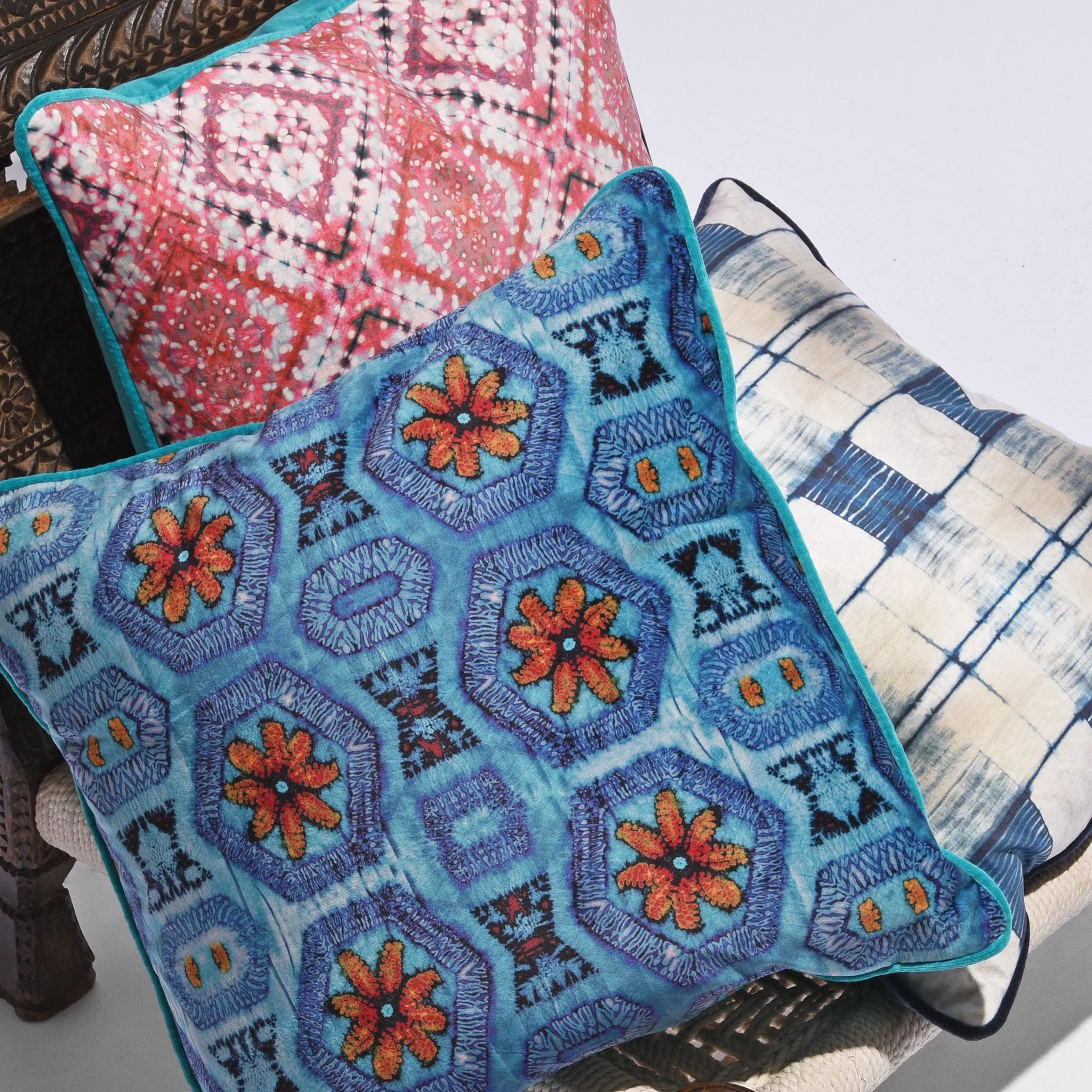 Indigo Itajime Grid Cushion by Tatie Lou & Pad - Image 2