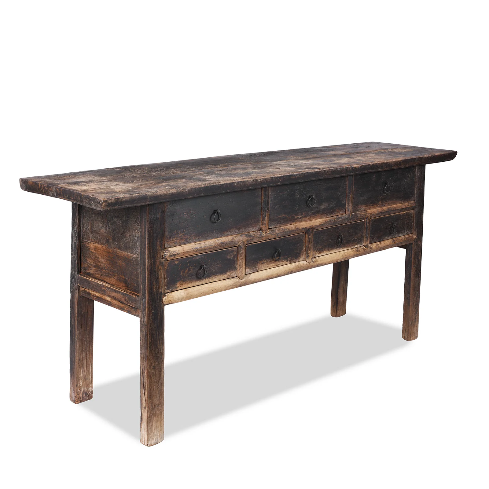 Rustic 7 Drawer Console Table from Shanxi - 19th Century - Image 2