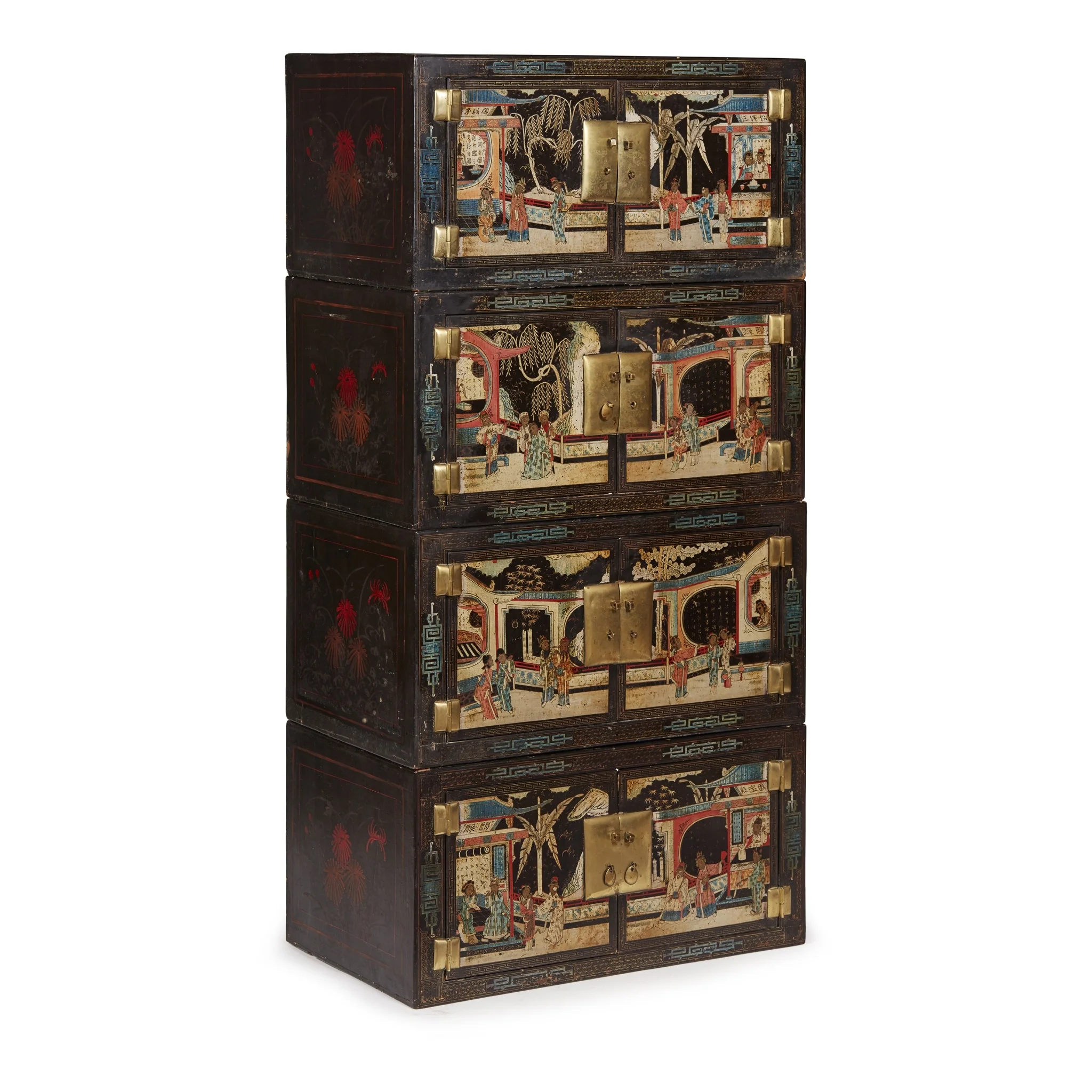Black Lacquer Painted Low Cabinet On Stand From Shanxi - Early 20thC - Image 12