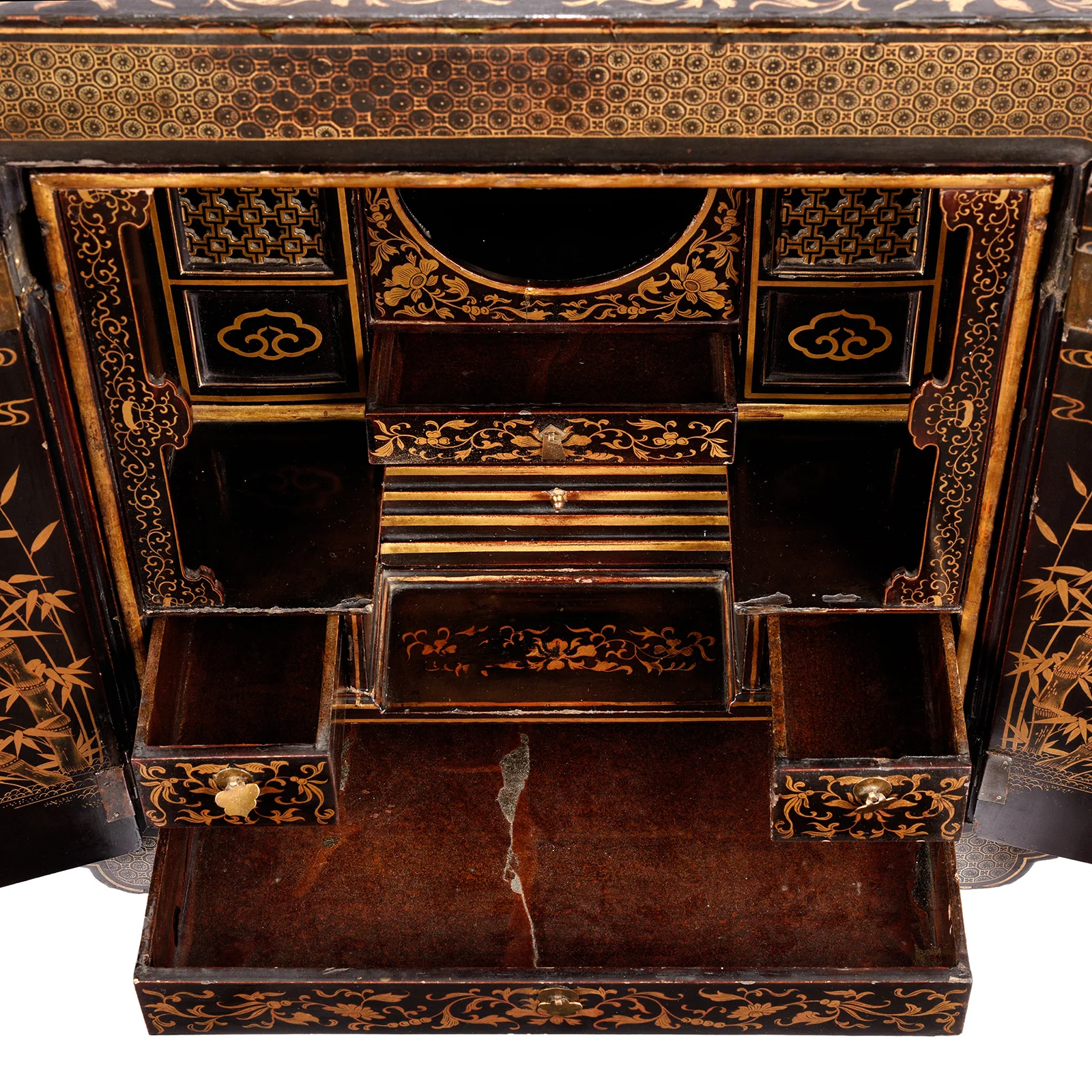 Gilt Black Lacquer Chinese Export Shrine Cabinet - Ca 1820 - Image 11