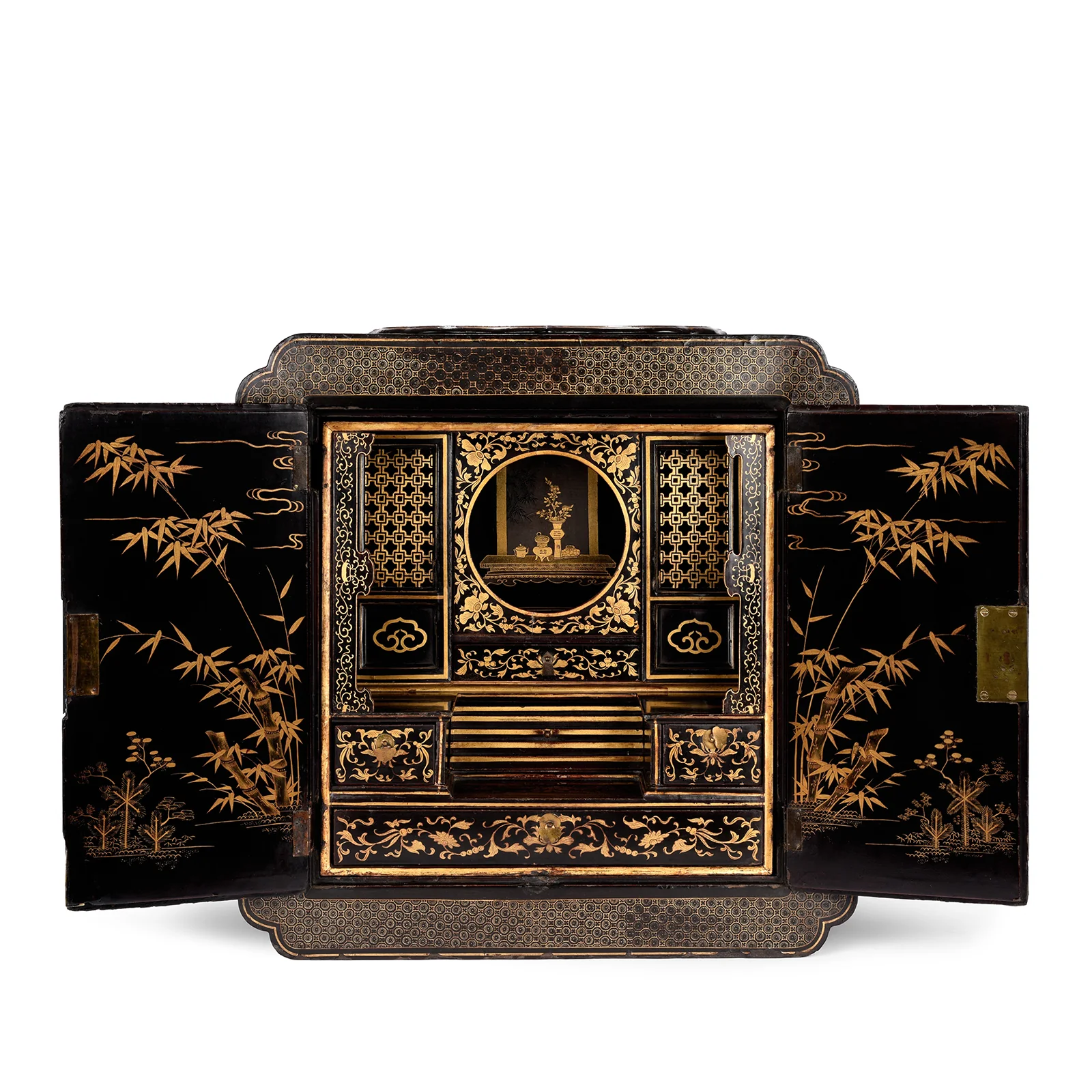 Gilt Black Lacquer Chinese Export Shrine Cabinet - Ca 1820 - Image 5
