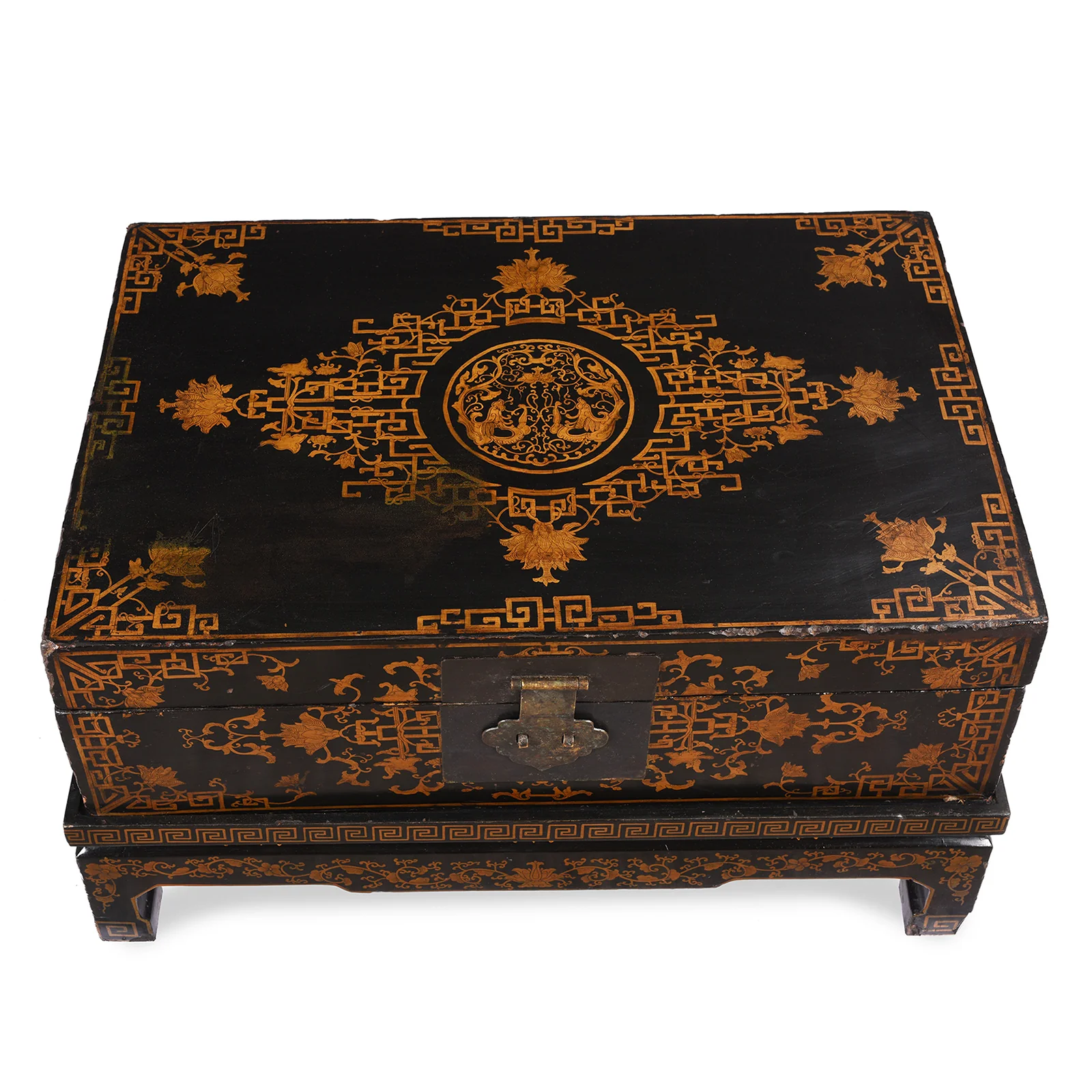 Black Lacquer Chinese Chest on Stand - Ca 1910 - Image 6