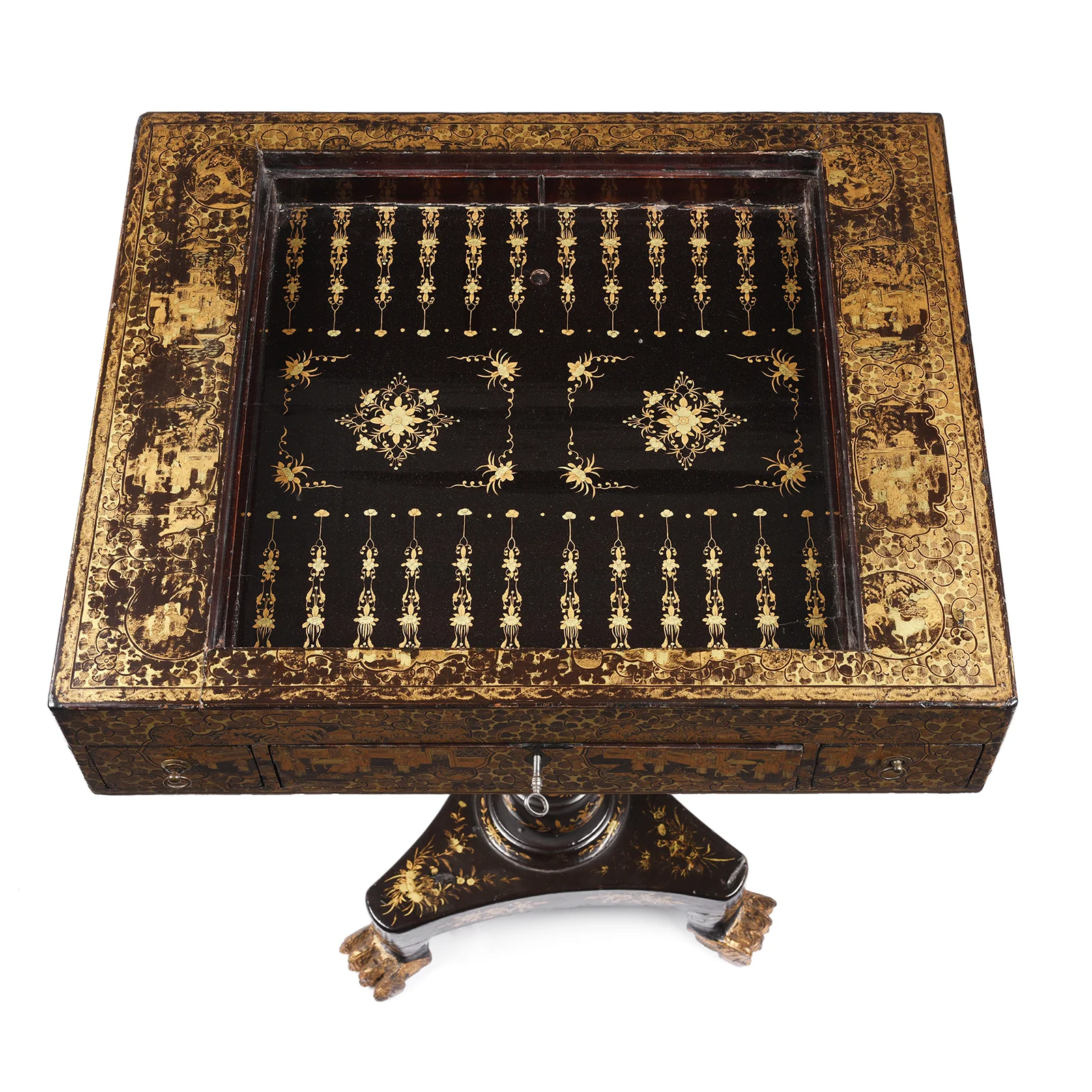 Black Lacquer Export Canton Export Games Table - Early 19th Century - Image 5