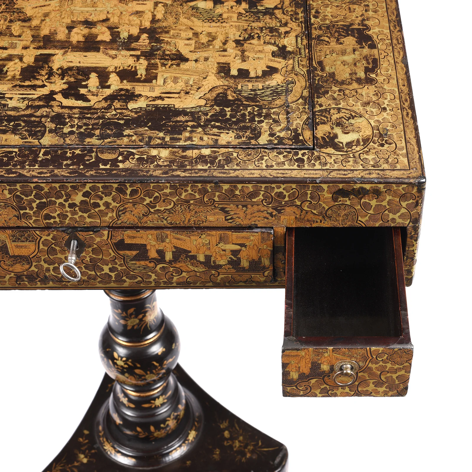 Black Lacquer Export Canton Export Games Table - Early 19th Century - Image 7